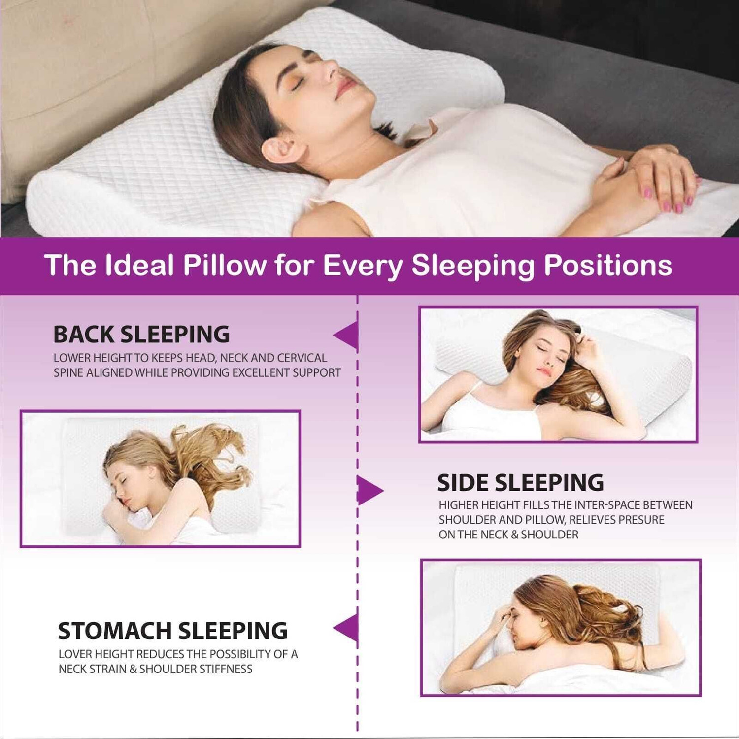 Image of GROKBASKET Memory Foam Orthopaedic Pillow Pack of 1 Solid Soft Memory Pillow