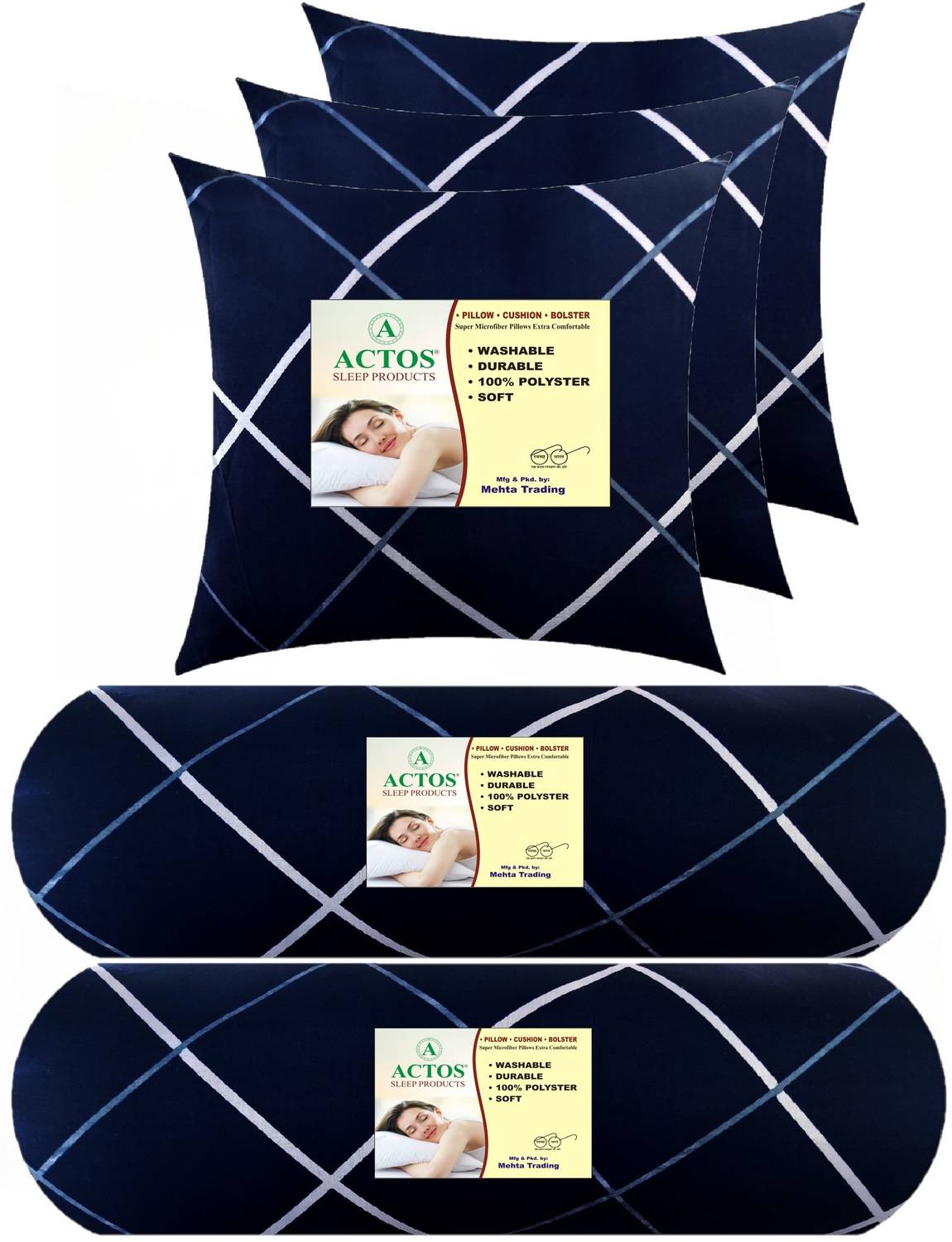 ACTOS Microfibre Bolster Pack of 5 Geometric 3 Cushion 2 bolster