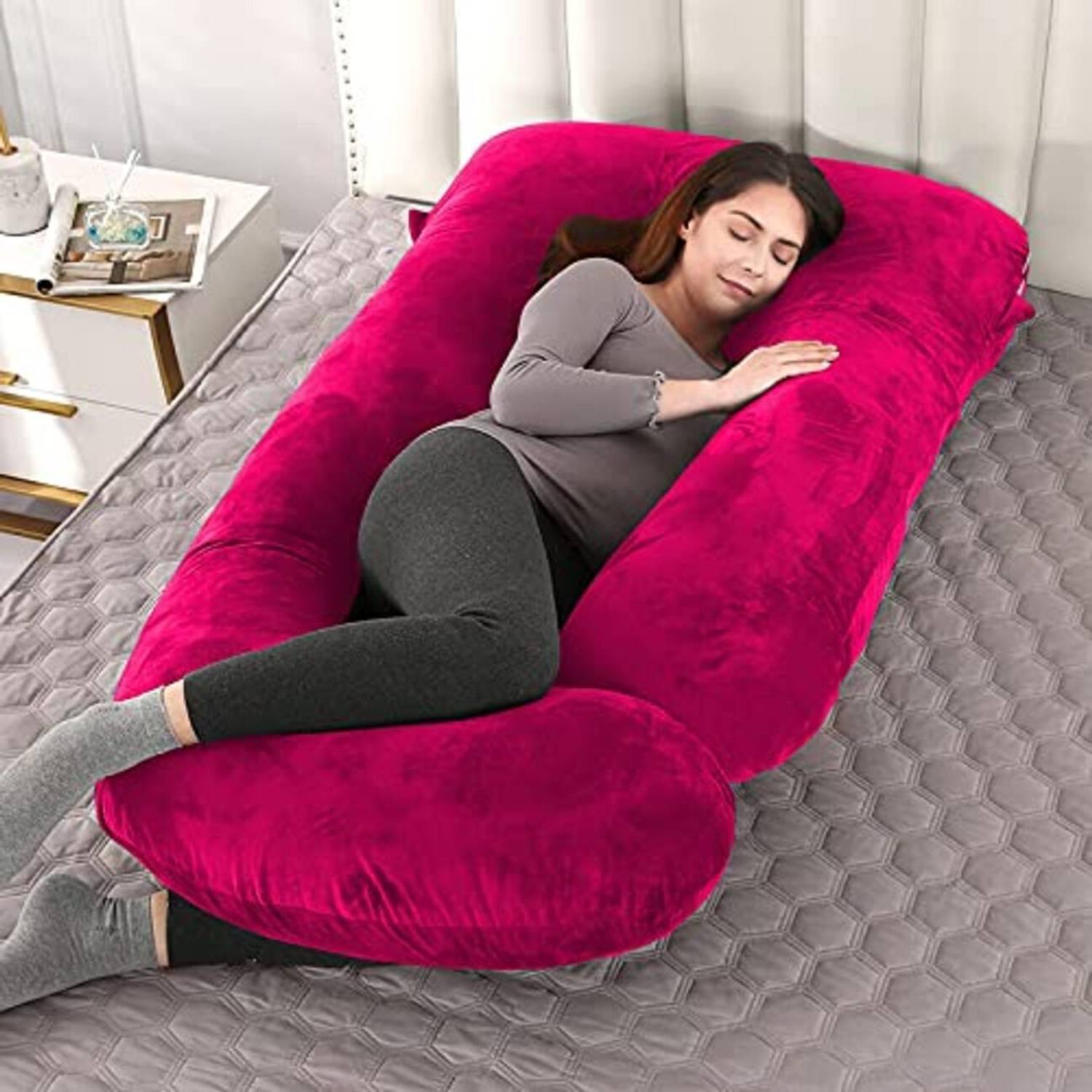 ag pro comfort Polyester Fibre Pregnancy Pillow Pack of 1 Solid Velvet J-Shape Solid Microfiber Pregnancy/Maternity Pillow for pregnant women