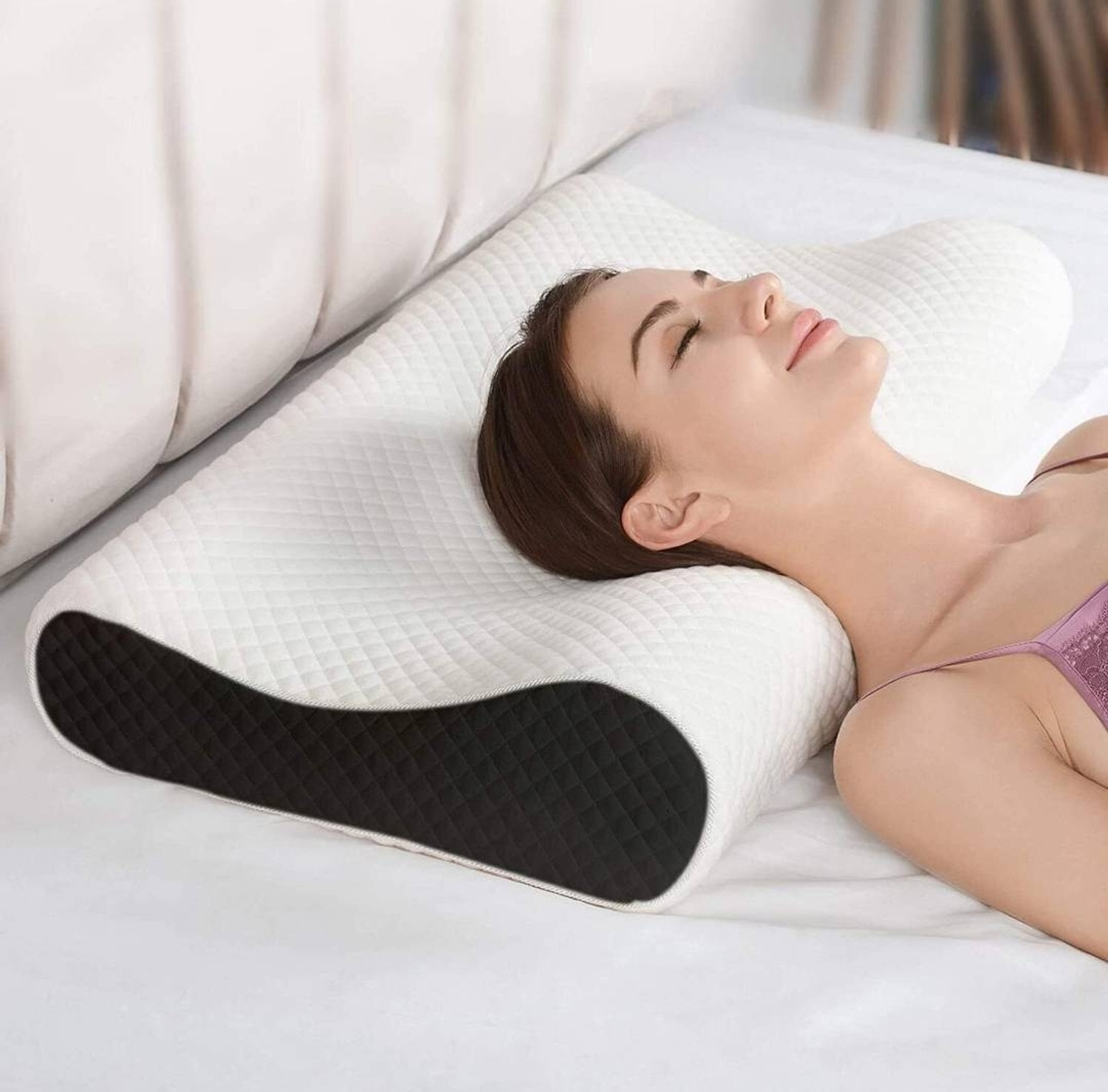Image of COO RIZZ Nap time Anytime Memory Foam Orthopaedic Pillow Pack of 1 Geometric Contour Memory Foam Pillow, Anti-Snoring, Side Sleepers