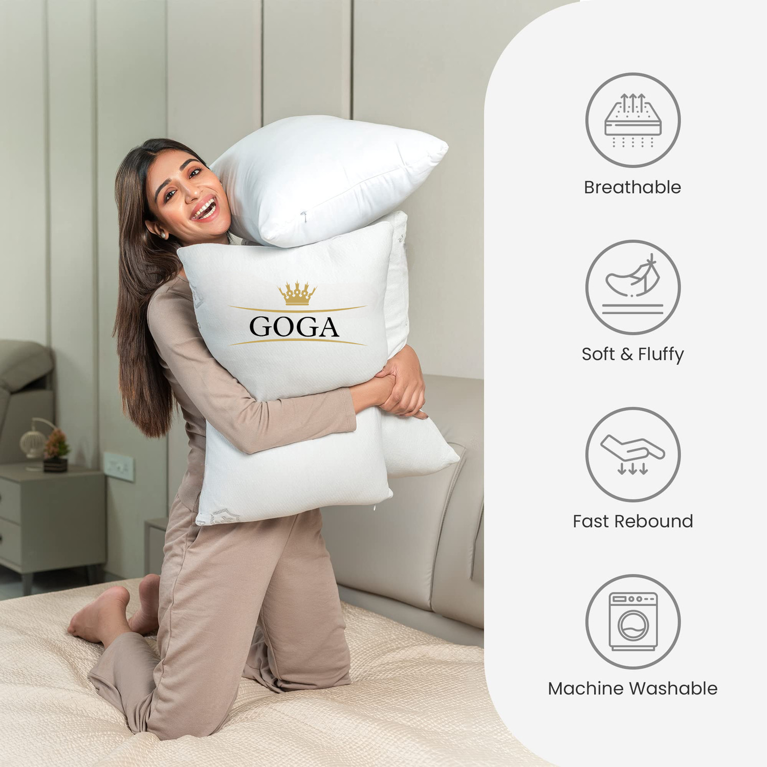 Image of GOGA Cotton Sleeping Pillow Pack of 4 Solid LUXURY