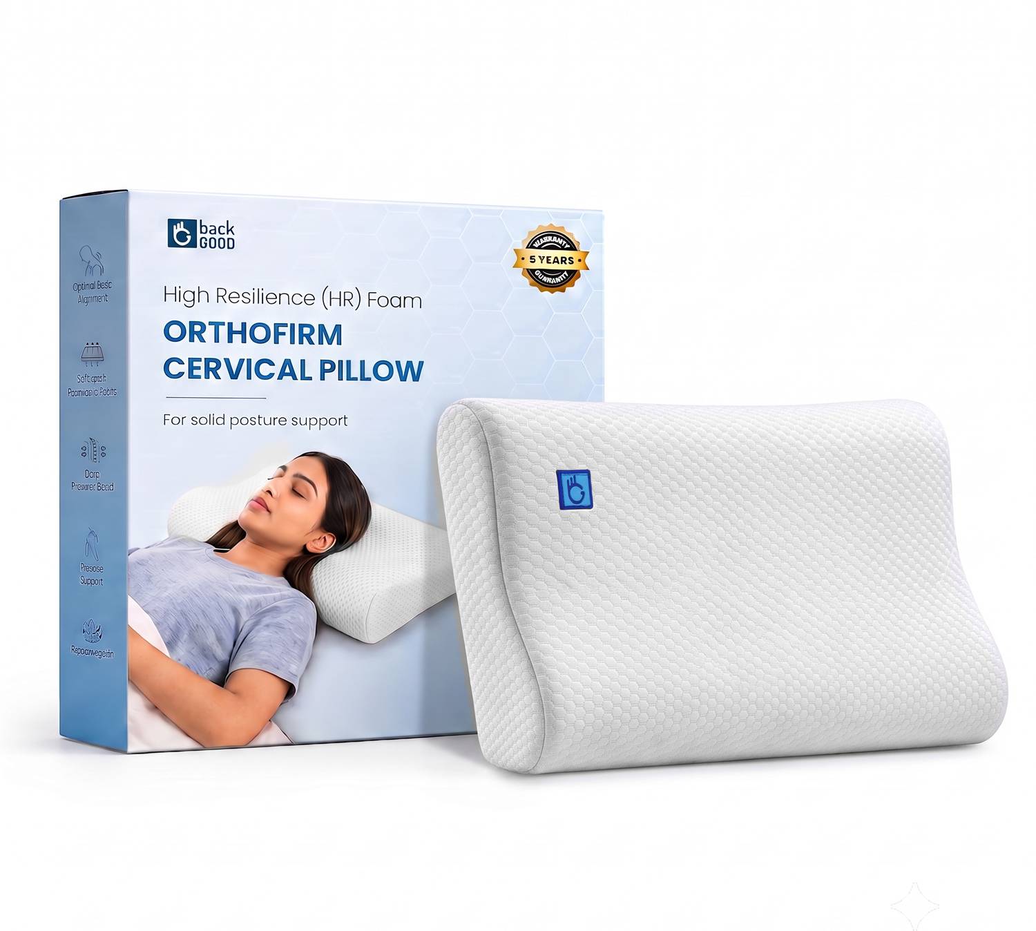 BackGood Memory Foam Orthopaedic Pillow Pack of 1 Dotted Self Design