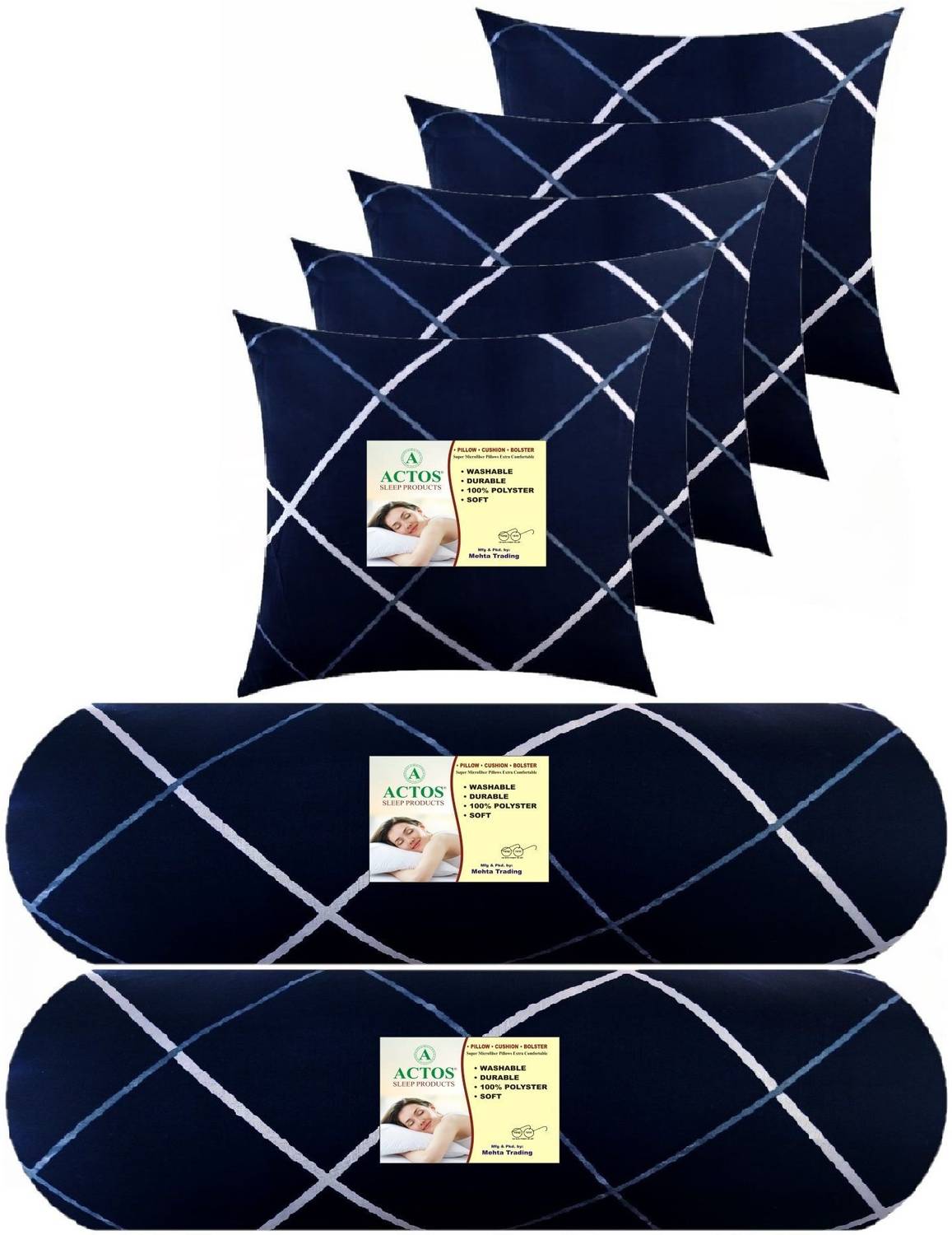 ACTOS Cotton Bolster Pack of 7 Geometric 5 Cushion And 2 Bolster