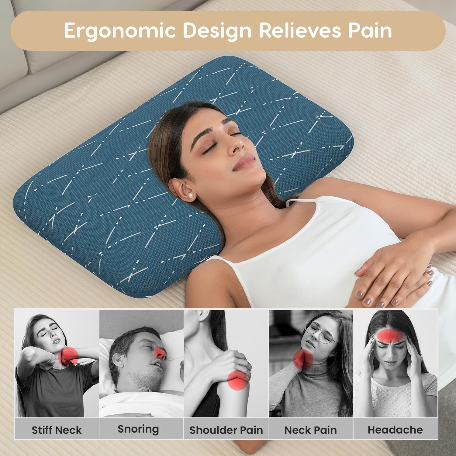 Image of MY ARMOR Memory Foam Orthopaedic Pillow Pack of 1 Solid Ergonomic Memory Foam Pillow for Neck Pain Relief & Back Support, Zipper Cover,