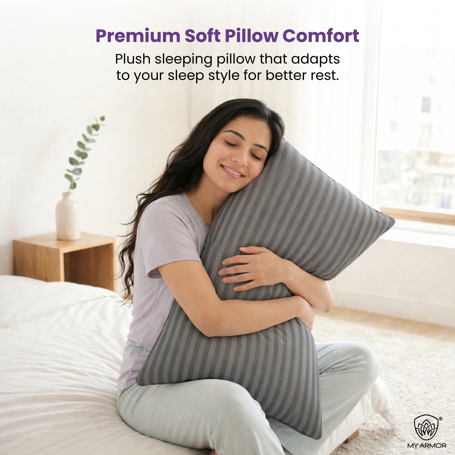 Image of MY ARMOR Microfibre Sleeping Pillow Pack of 1 Stripes microfiber pillow