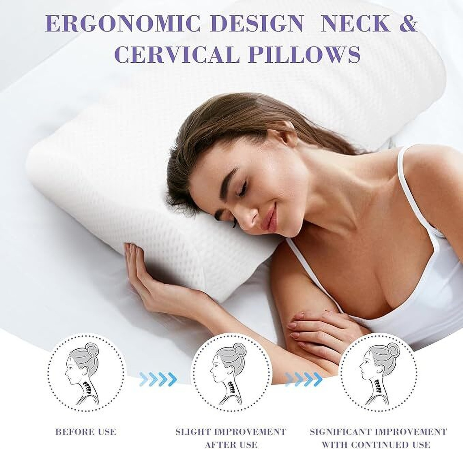 Image of Lunovix Memory Foam Orthopaedic Pillow Pack of 1 Geometric Cervical Contour Memory Foam Pillow, Stomached, Anti-Snoring, Side Sleepers