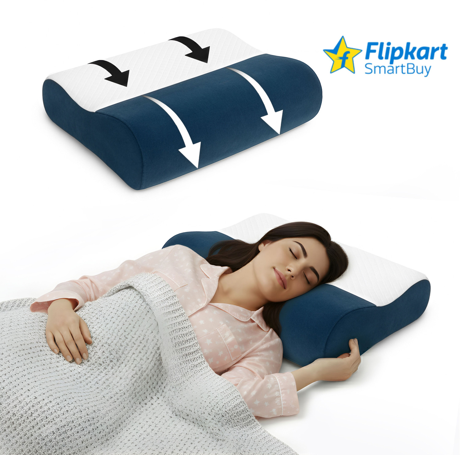 Image of Flipkart SmartBuy Memory Foam Orthopaedic Pillow Pack of 1 Solid Luxurious, ComfortContour, OrthoRest Premium, Wave, NeckEase Support, SpineAlign