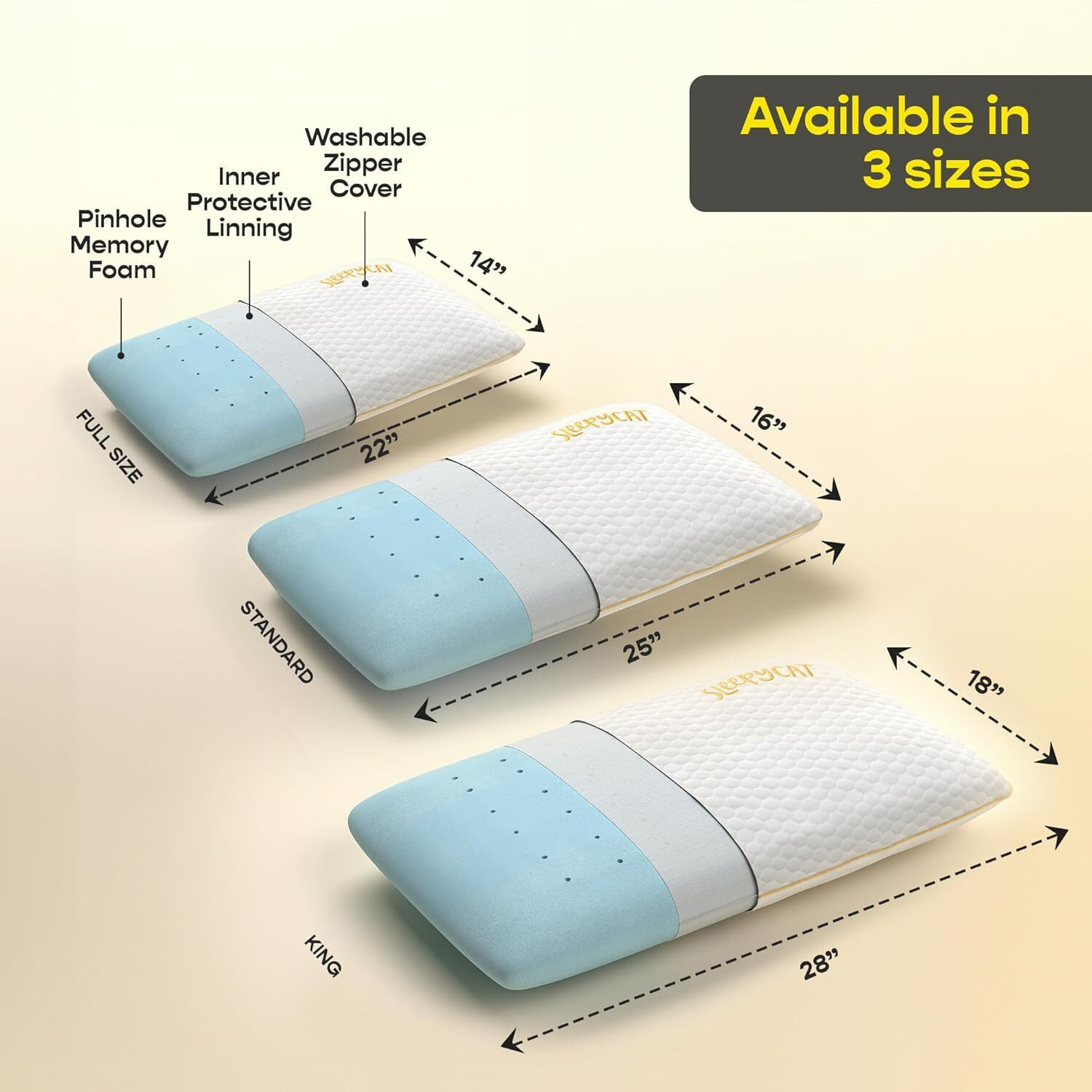 Image of SleepyCat Memory Foam Orthopaedic Pillow Pack of 2 Solid Bamboo Fabric King Size (28x18 inches)