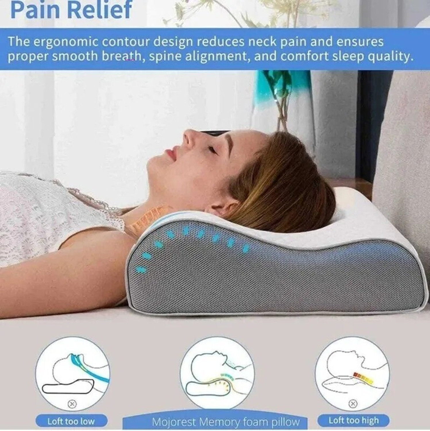 Image of velvure Memory Foam Orthopaedic Pillow Pack of 1 Geometric Cervical Contour Memory Foam Pillow, Stomached, Anti-Snoring, Side Sleepers