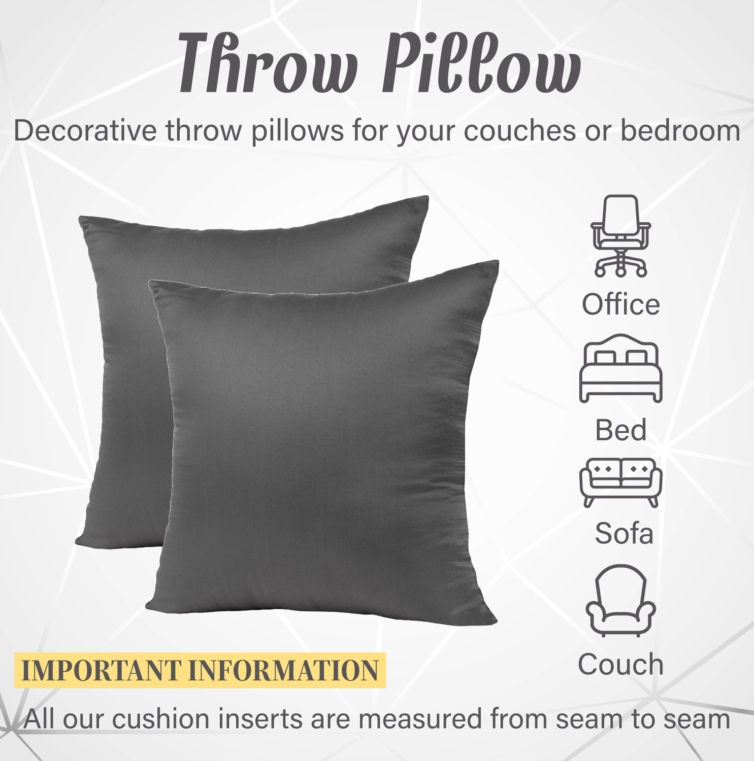 Image of VLYSIUM Polyester Fibre Cushion Pack of 6 Solid 24x24 inch big size cushion for sofa pillow set of 3 (60 cm*60 cm)