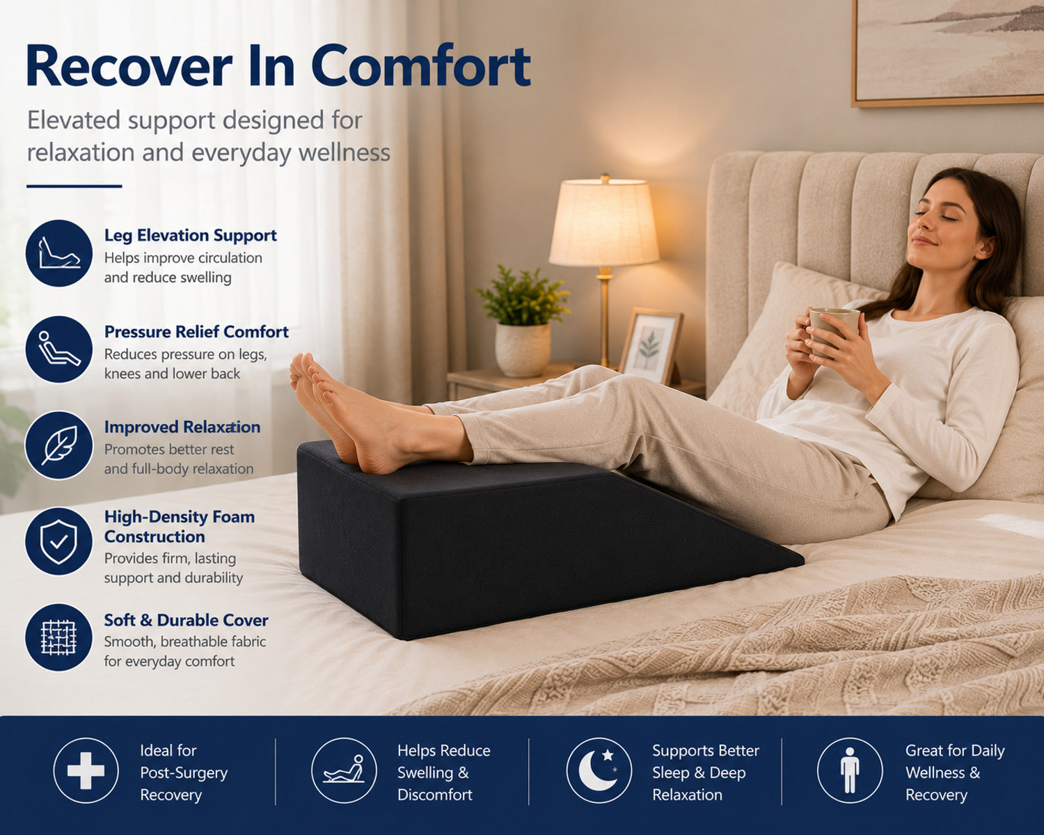 Image of COO RIZZ Nap time Anytime Foam Orthopaedic Pillow Pack of 1 Solid High Density Foam Leg Wedge Cushion