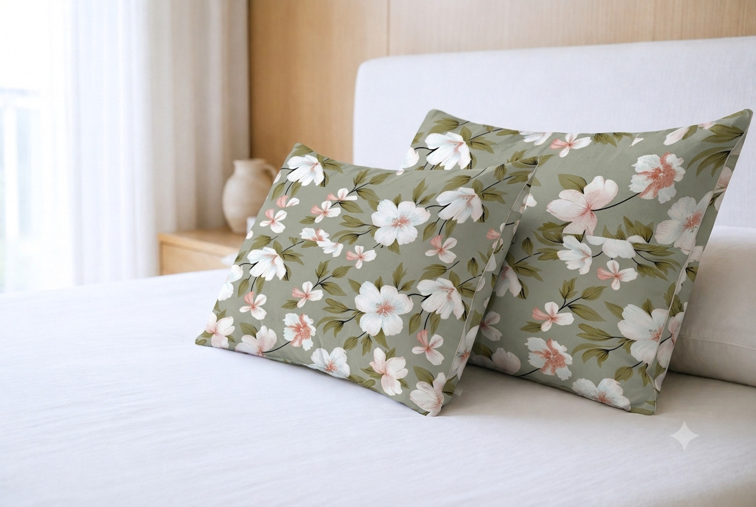 Image of kuihome Cotton Sleeping Pillow Pack of 3 Printed Cotton Sleeping Pillow with Floral Blossom Print | Soft & Comfortable Bed Pillow