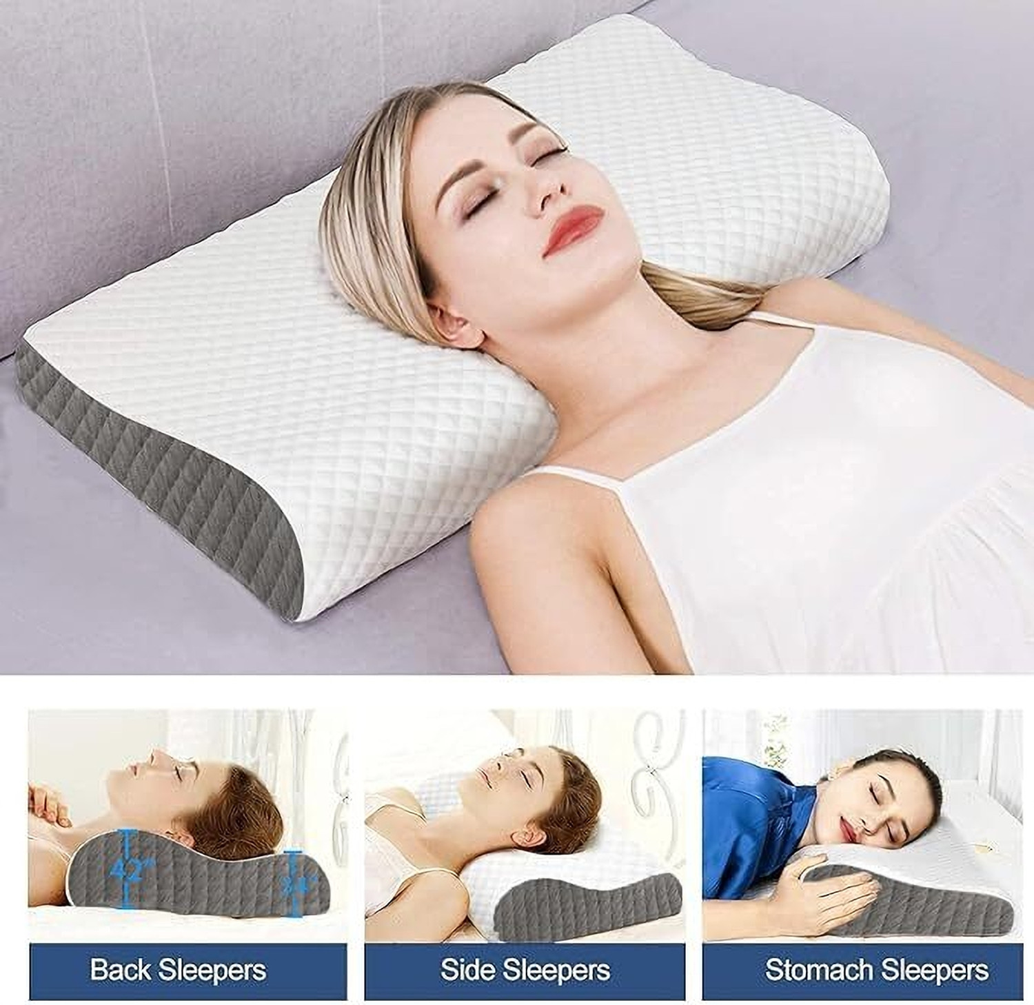 Image of Mashur fab Memory Foam Orthopaedic Pillow Pack of 3 Solid