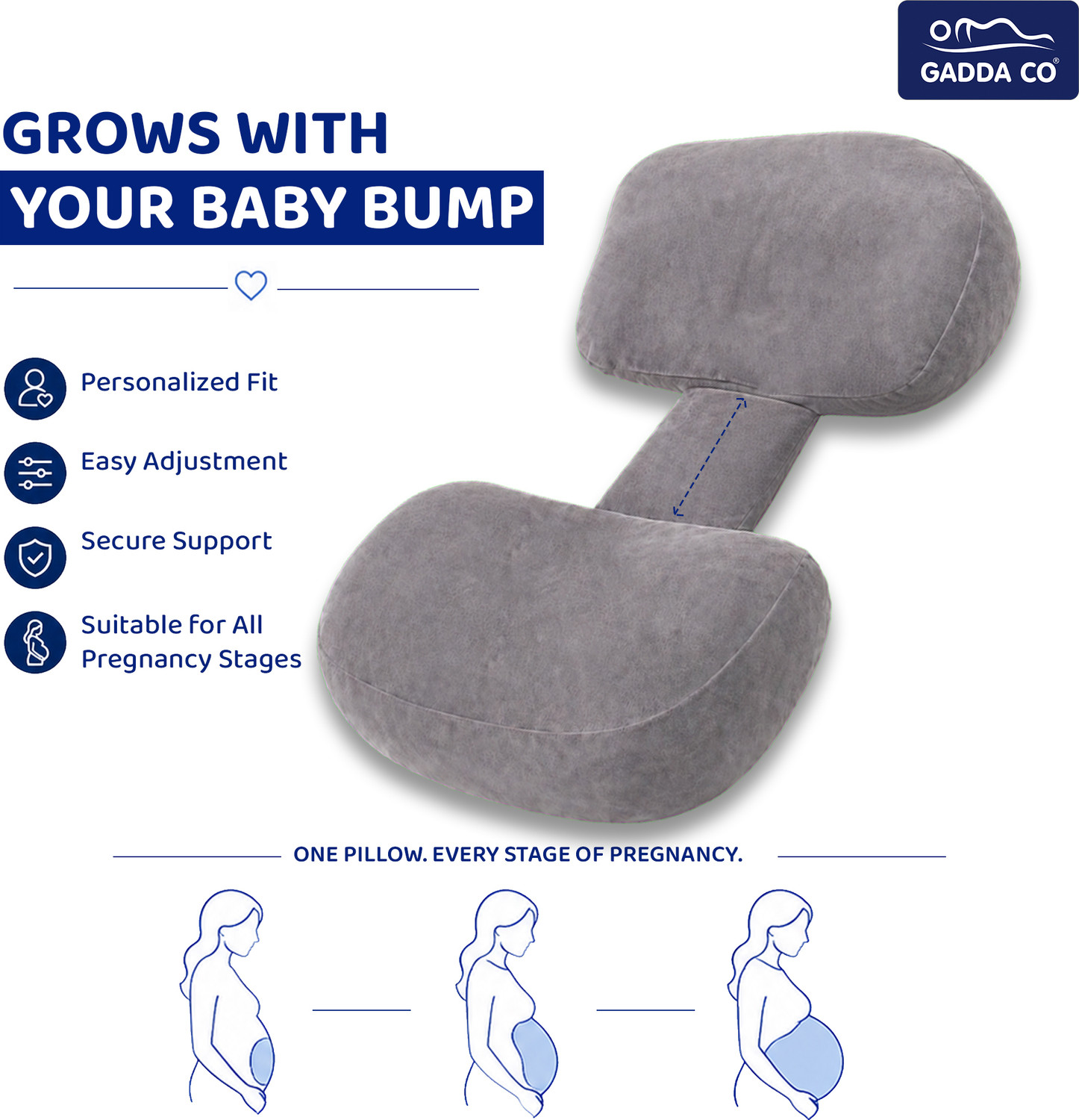 Image of GADDA CO Microfibre Pregnancy Pillow Pack of 1 Solid Adjustable pillow