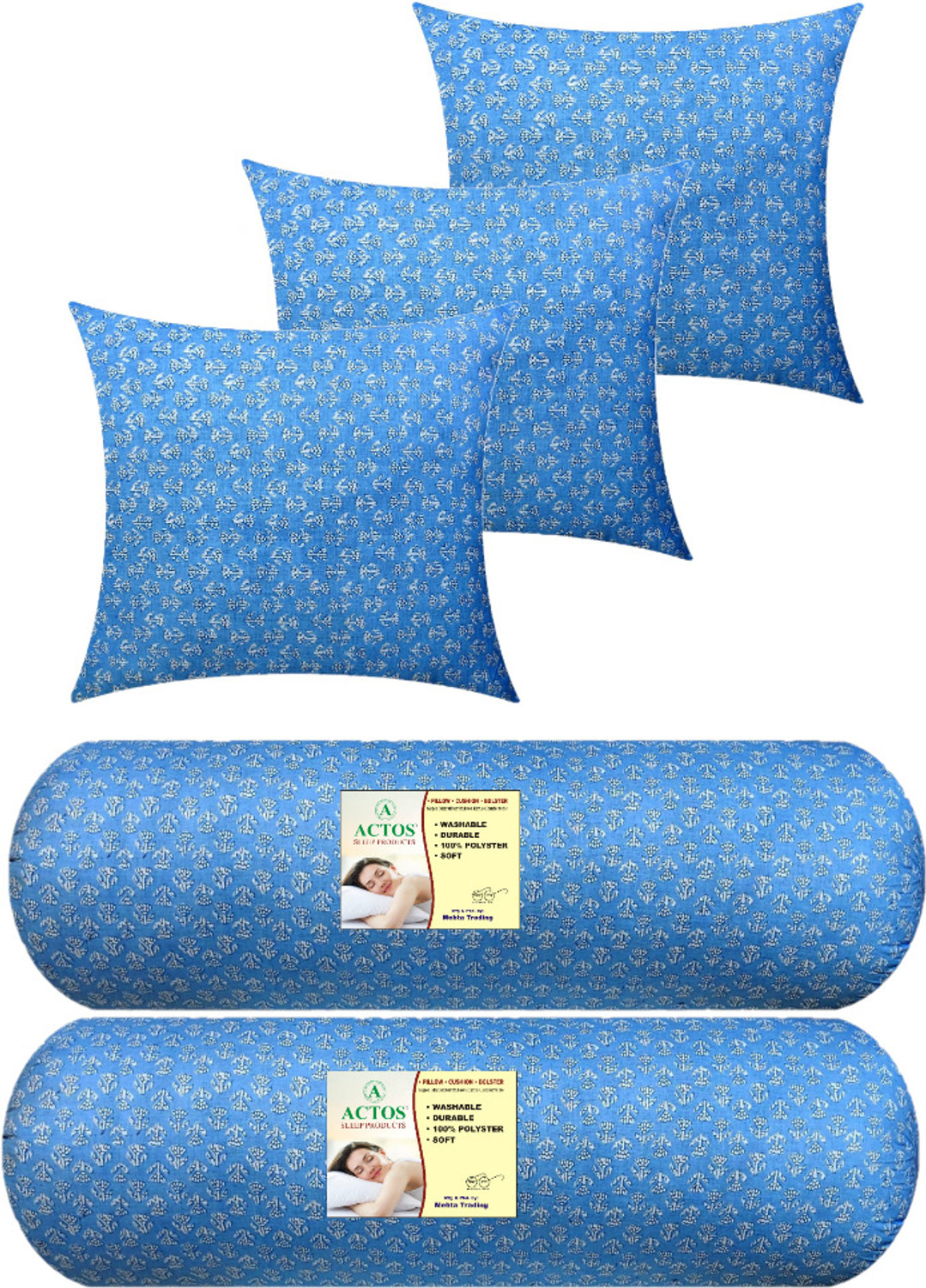 Image of ACTOS 3 Cushion 2 Microfibre Floral Bolster Pack of 5