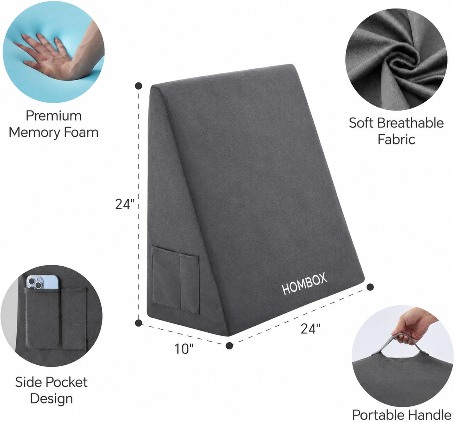 Image of HOMBOX Foam Orthopaedic Pillow Pack of 1 Solid Bed Wedge