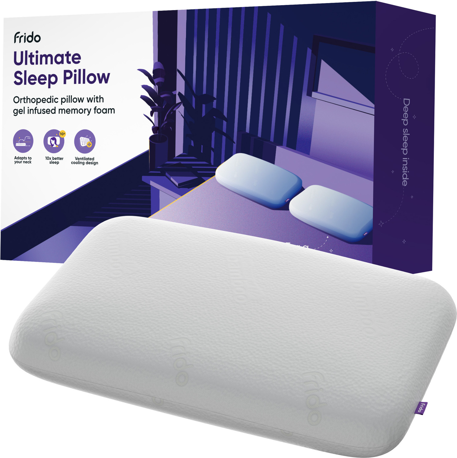 Image of Frido Memory Foam Orthopaedic Pillow Pack of 1 Solid Ultimate Deep Sleep Pillow for Neck & Shoulder Pain Relief, King Size 4 Inch