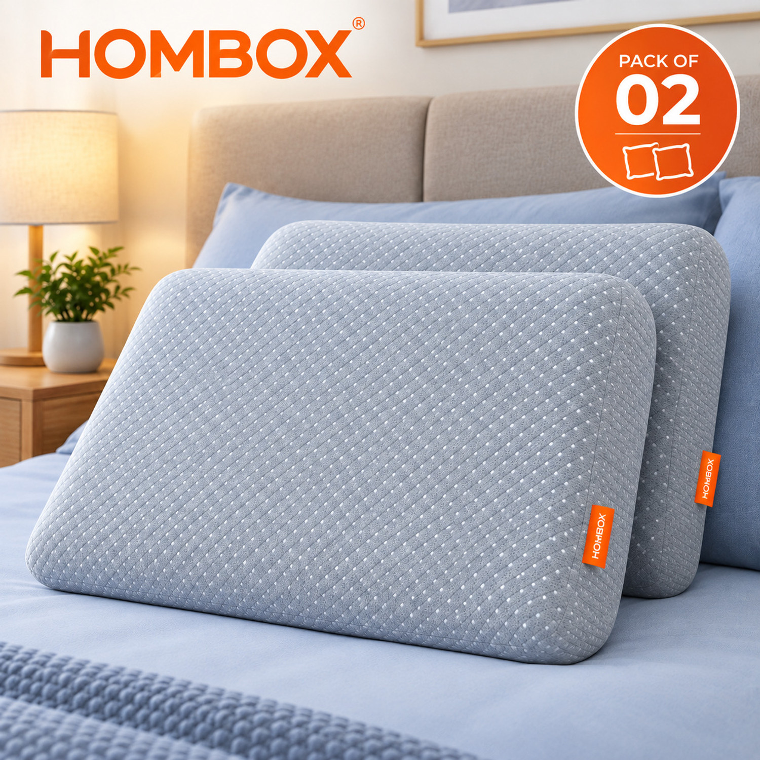 Image of HOMBOX Memory Foam Sleeping Pillow Pack of 2 Solid Memory Foam Pillow Doted Grey I 24x16x4 Inch (Grey)
