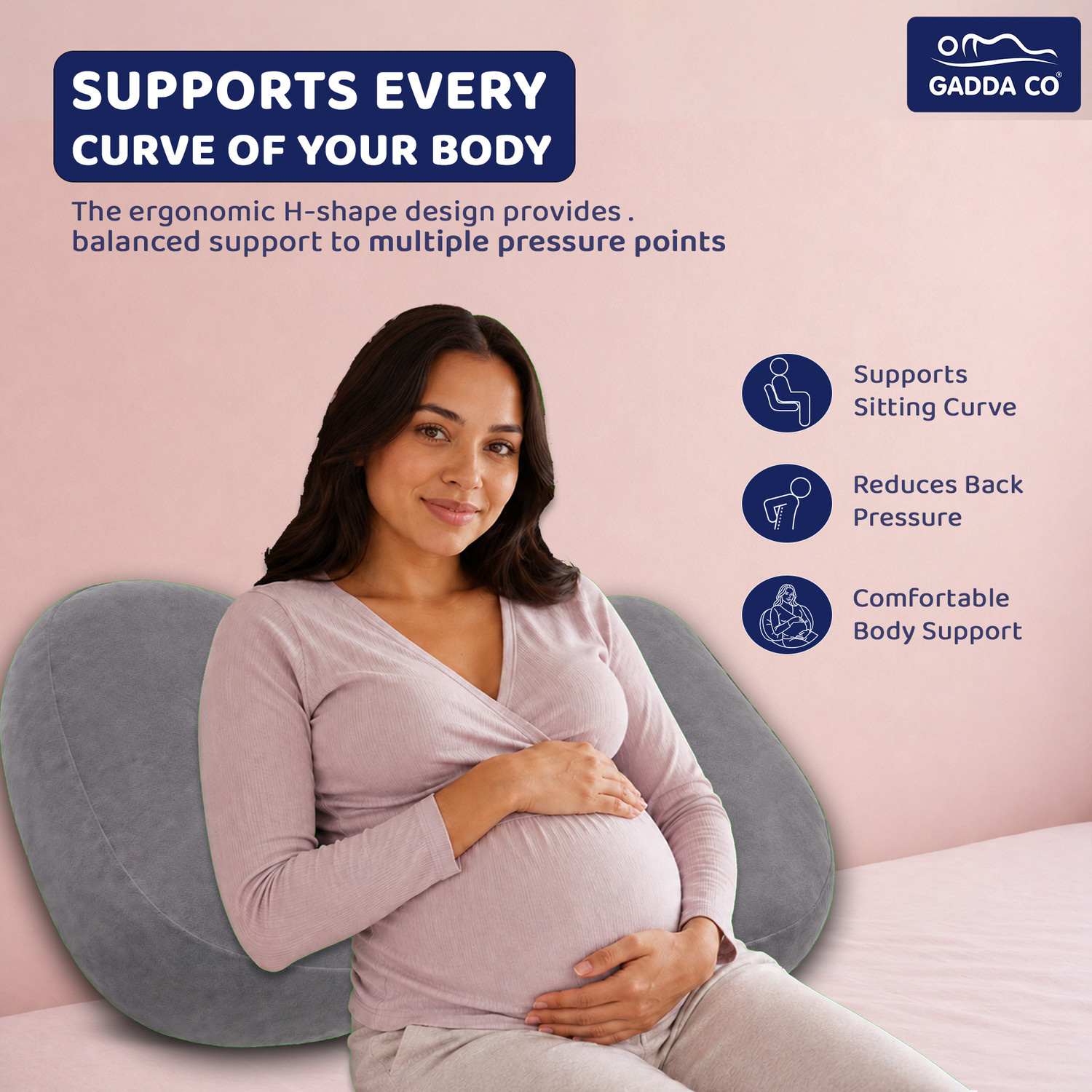 Image of GADDA CO Microfibre Pregnancy Pillow Pack of 1 Solid Adjustable pillow