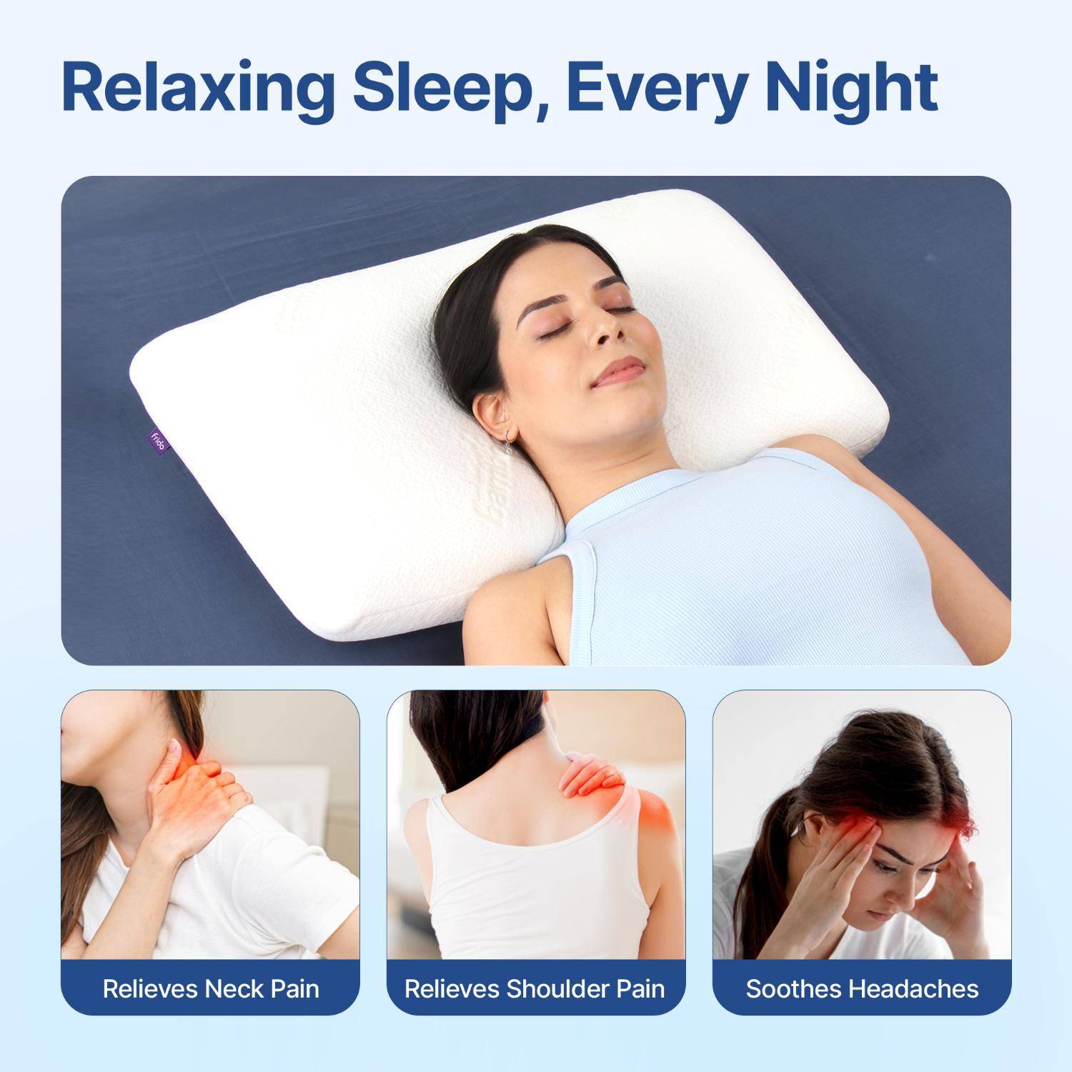 Frido Memory Foam Orthopaedic Pillow Pack of 2 Solid Ultimate Deep Sleep Pillow for Neck & Shoulder Pain Relief, King Size 4 Inch