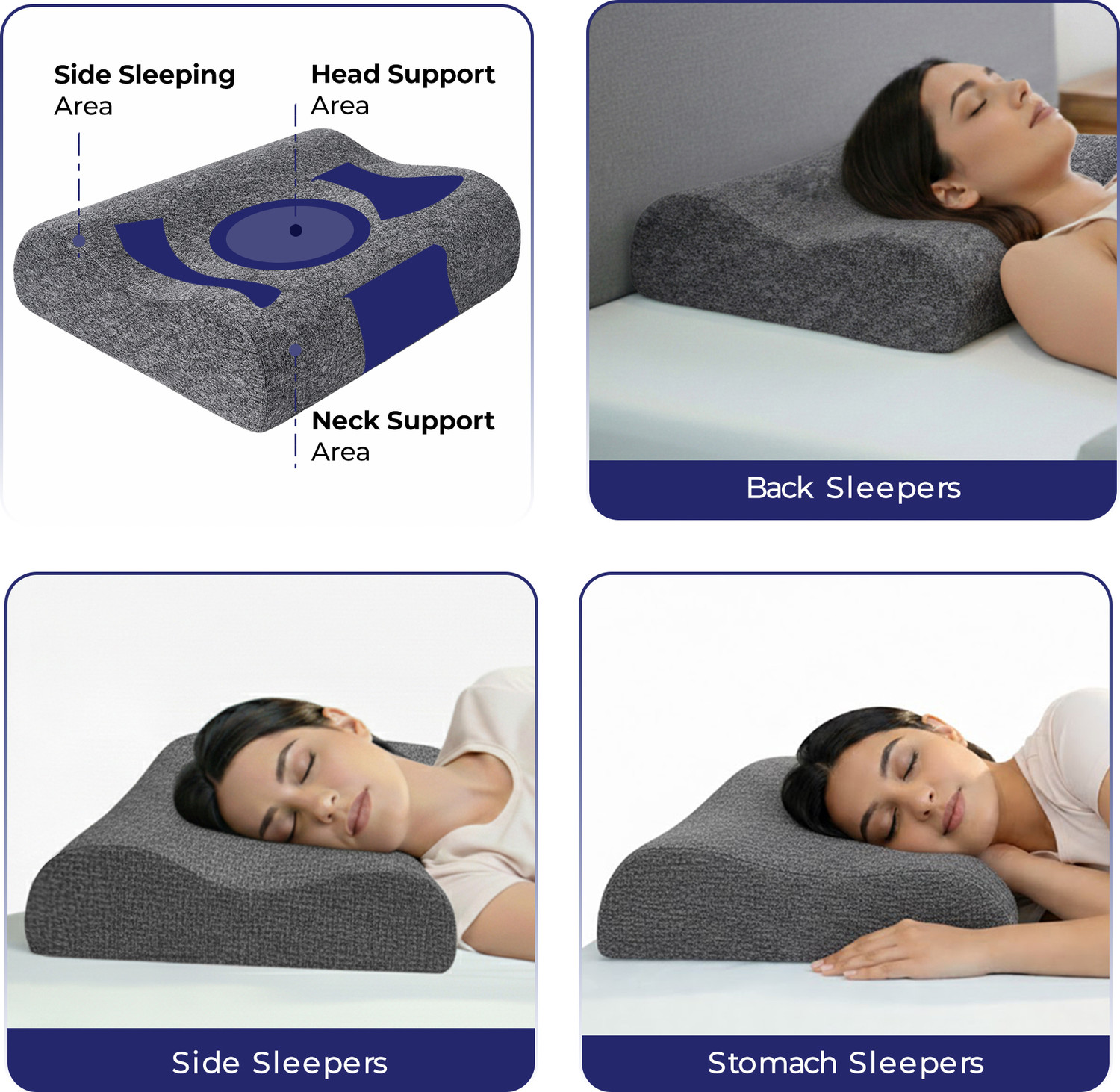 Image of WELLGIVER Memory Foam Cervical Pack of 2 Solid Cervical Contour Memory Foam Pillow, Stomached, Anti-Snoring, Side Sleepers