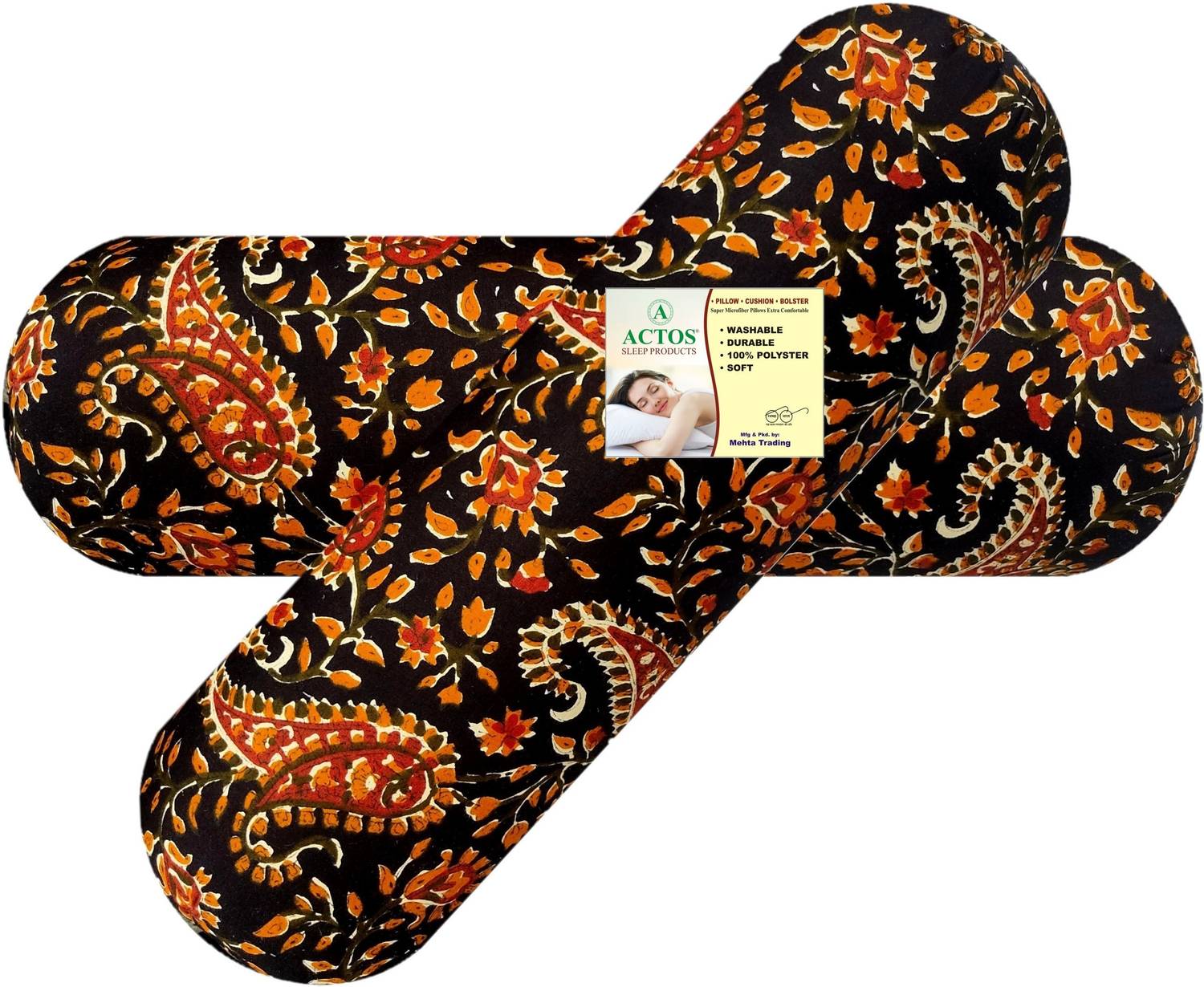 ACTOS Cotton Bolster Pack of 2 Floral