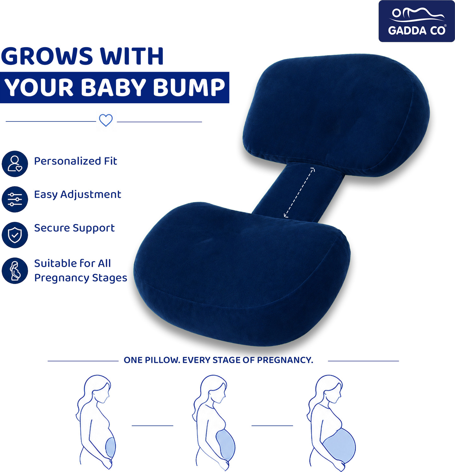 Image of GADDA CO Microfibre Pregnancy Pillow Pack of 1 Solid Adjustable Pillow