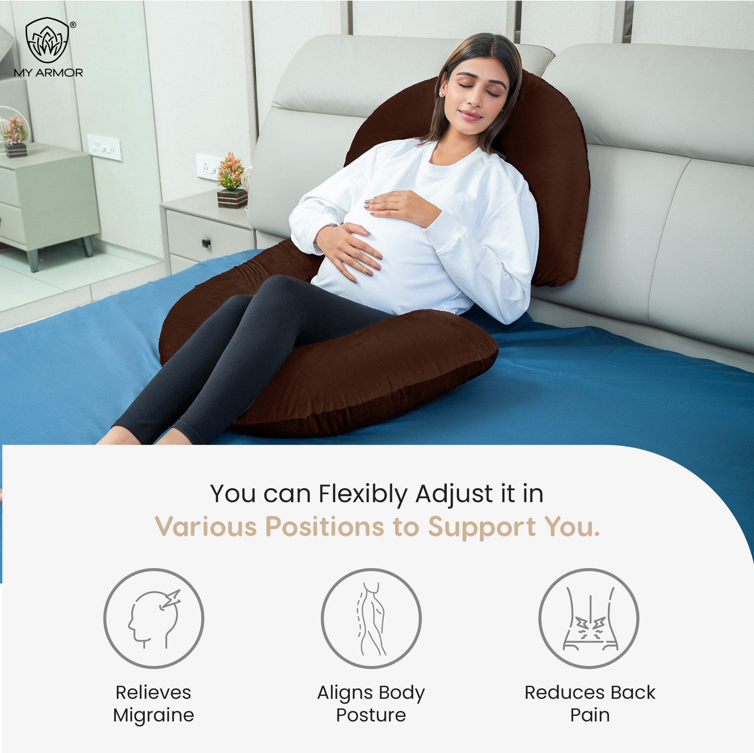 Image of MY ARMOR Microfibre Pregnancy Pillow Pack of 1 Solid Full Body C Shaped Pregnancy Pillow for Maternity, Velvet Outer Cover with Zip,