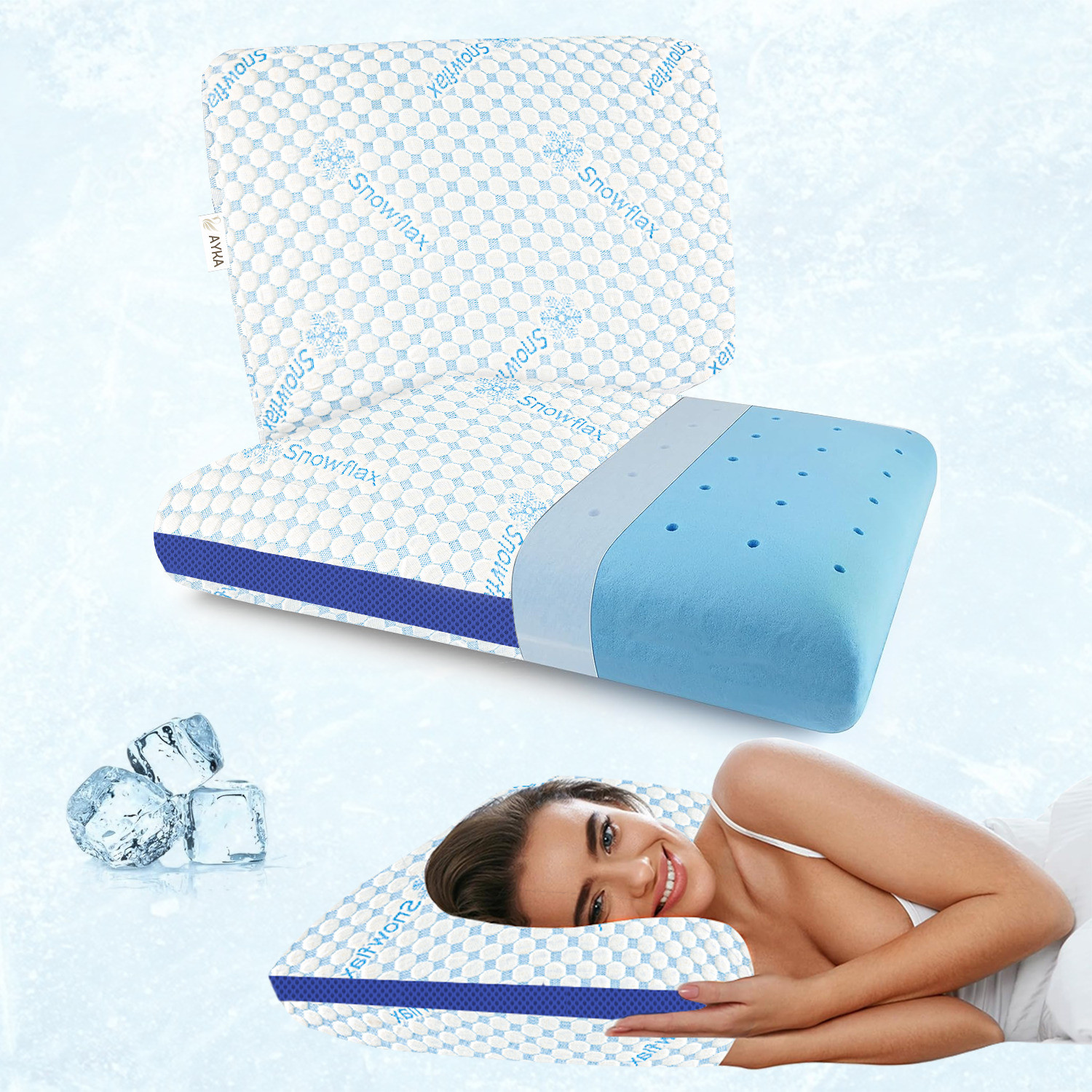 Image of AYKA Memory Foam Orthopaedic Pillow Pack of 2 Solid