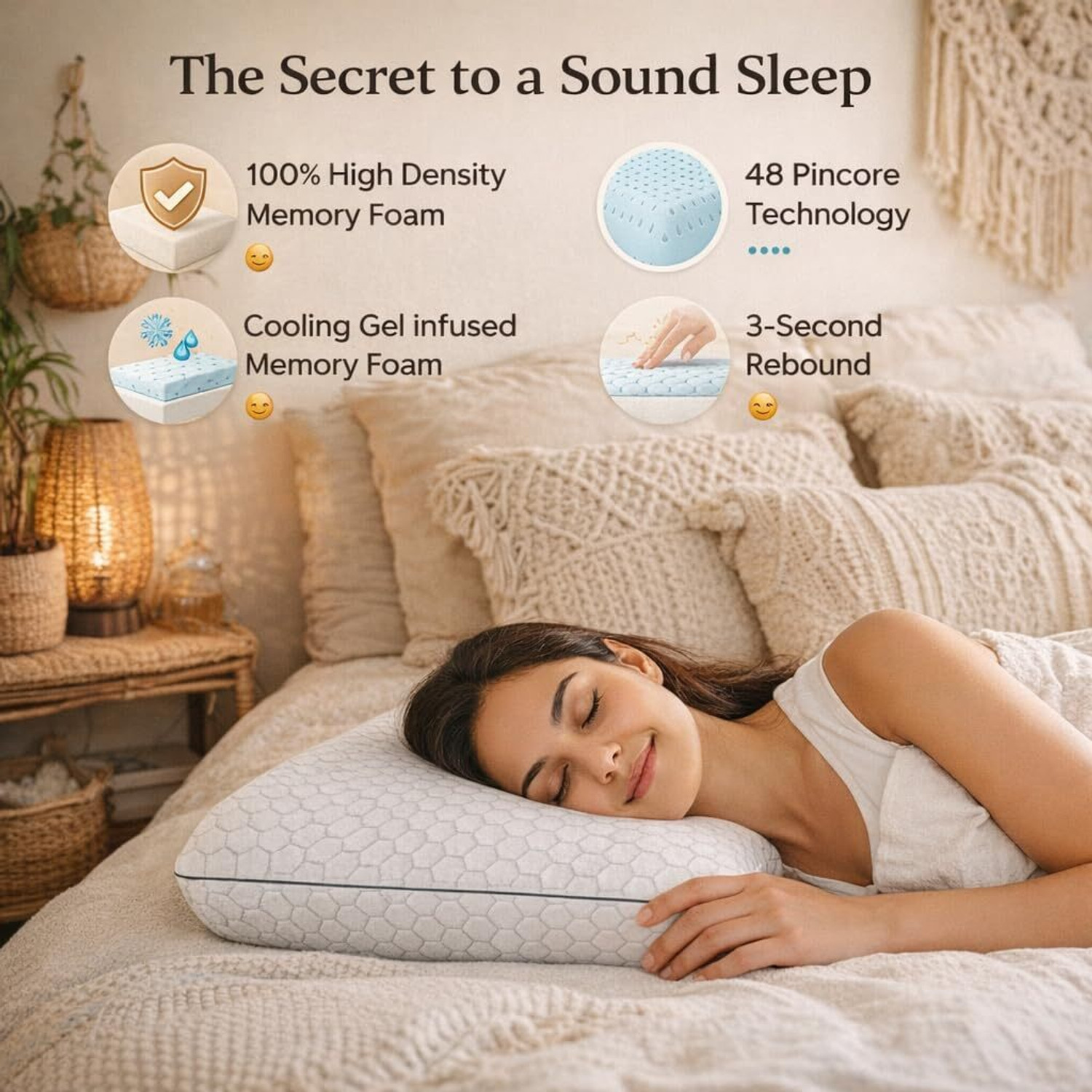 Image of LA VERNE Memory Foam Sleeping Pillow Pack of 2 Geometric Luxury