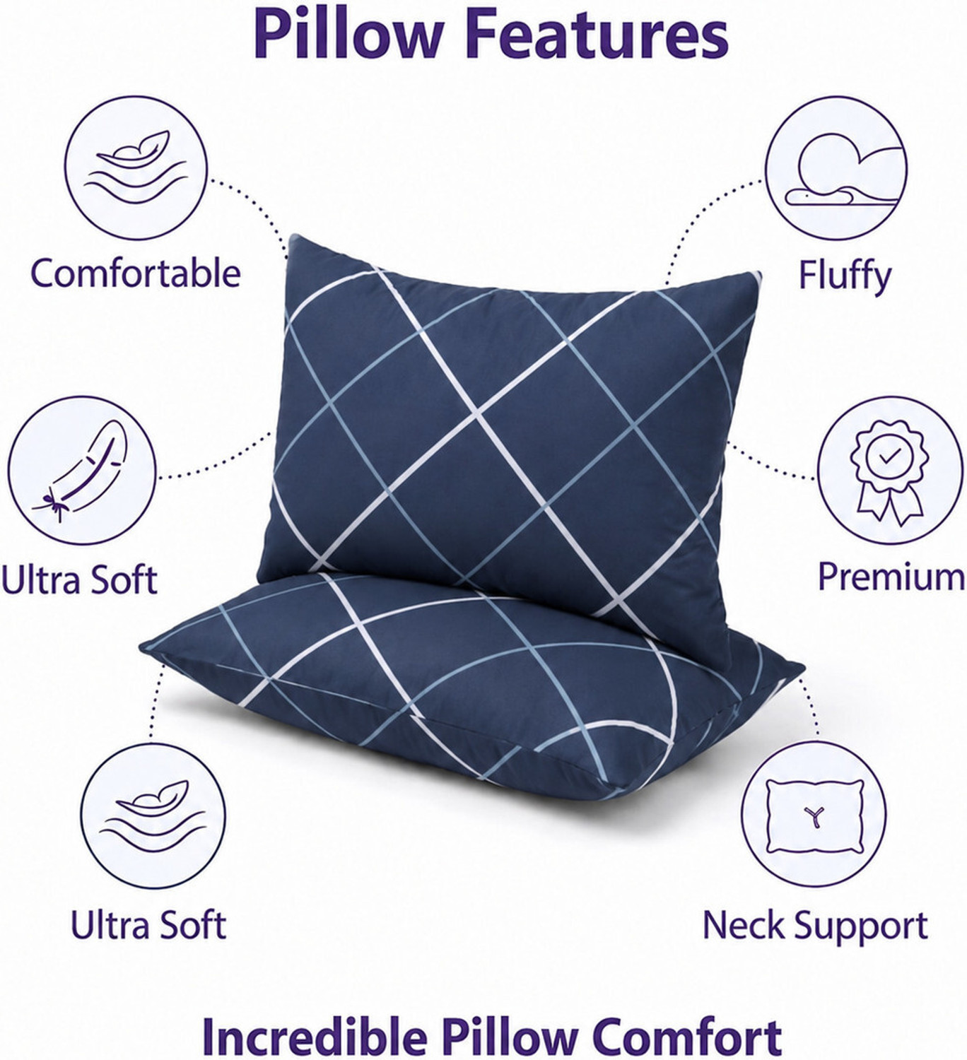 Image of kuihome Polyester Fibre, Microfibre Sleeping Pillow Pack of 4 Abstract Premium Pillow Set