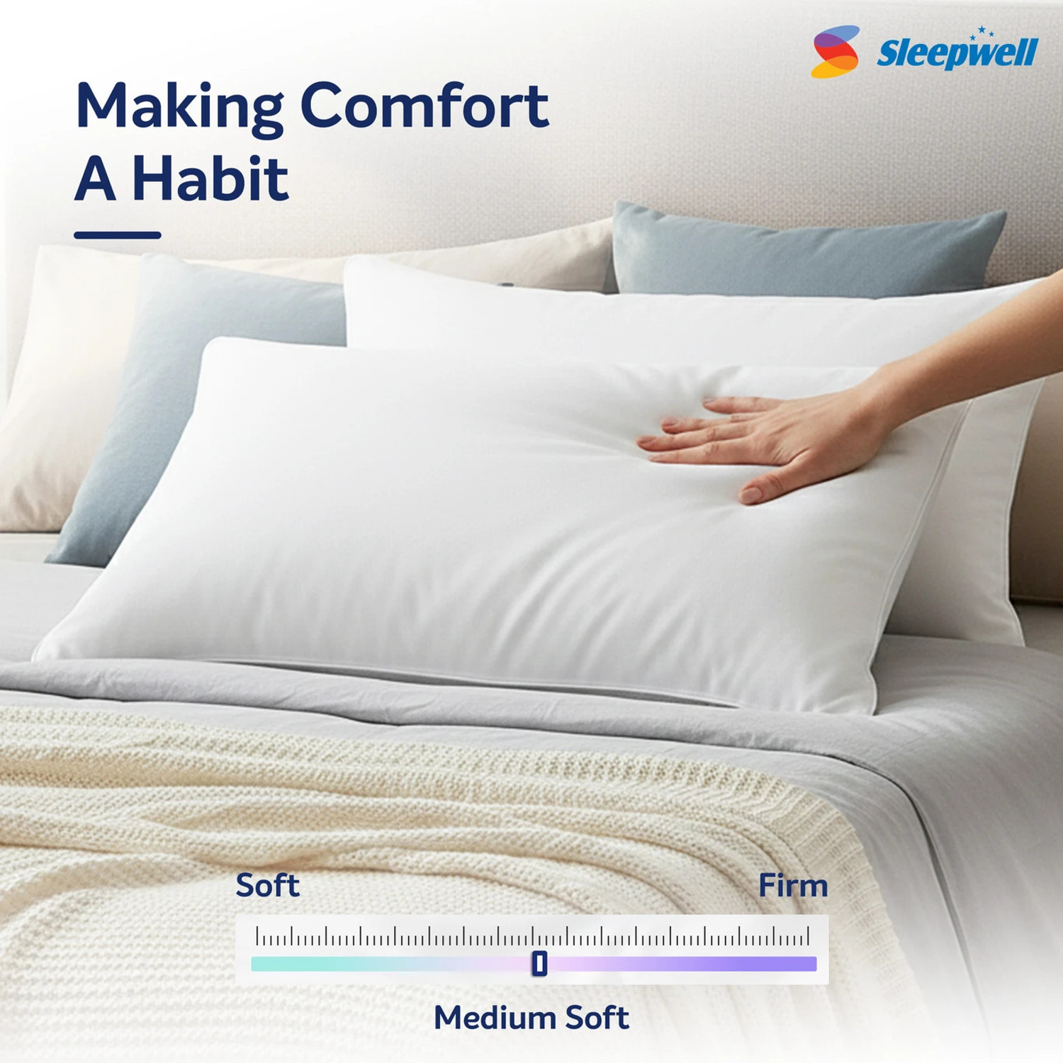 Image of Sleepwell Polyester Fibre Sleeping Pillow Pack of 2 Solid Umang, Everyday Comfort, Light, Soft & Durable, 24 x16 Inches