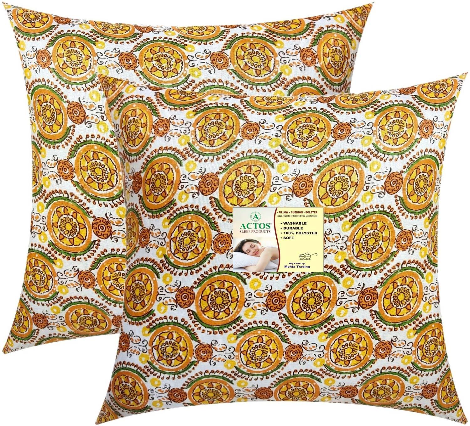 ACTOS Cotton Cushion Pack of 2 Floral Round