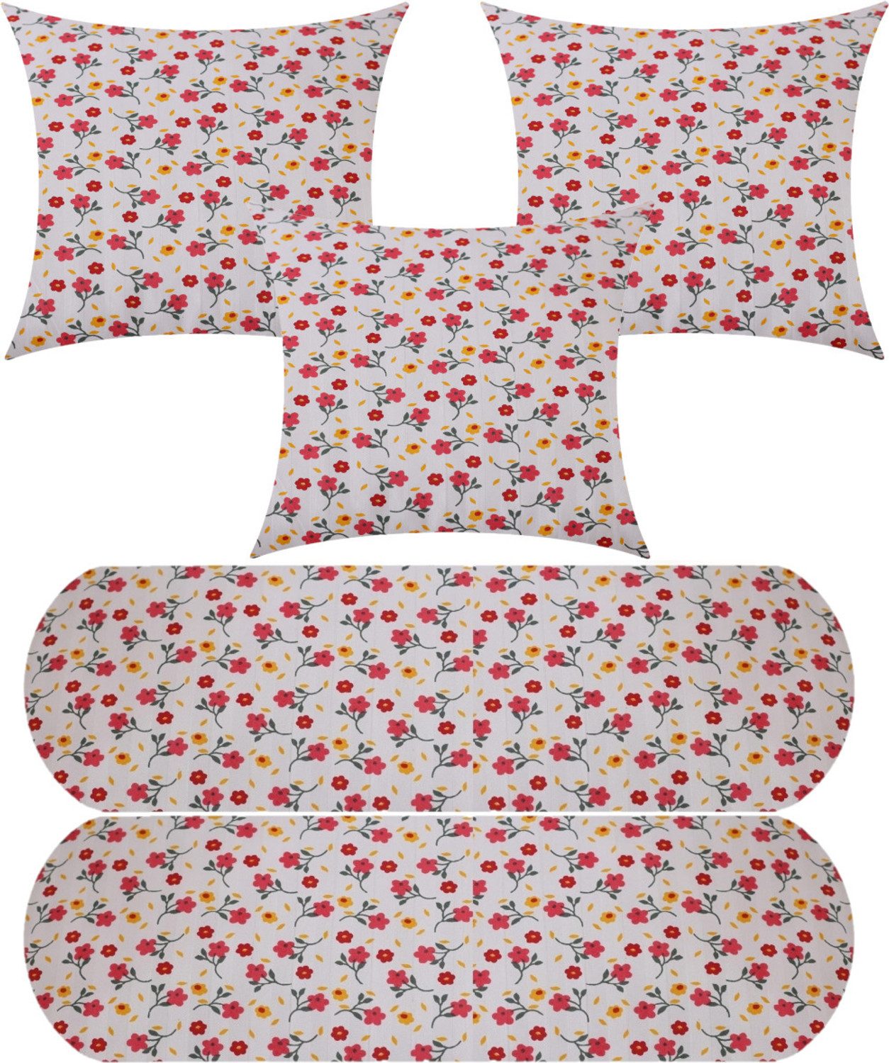 Image of GKM Microfibre Bolster Pack of 5 Floral 3 Cushion And 2 Bolster