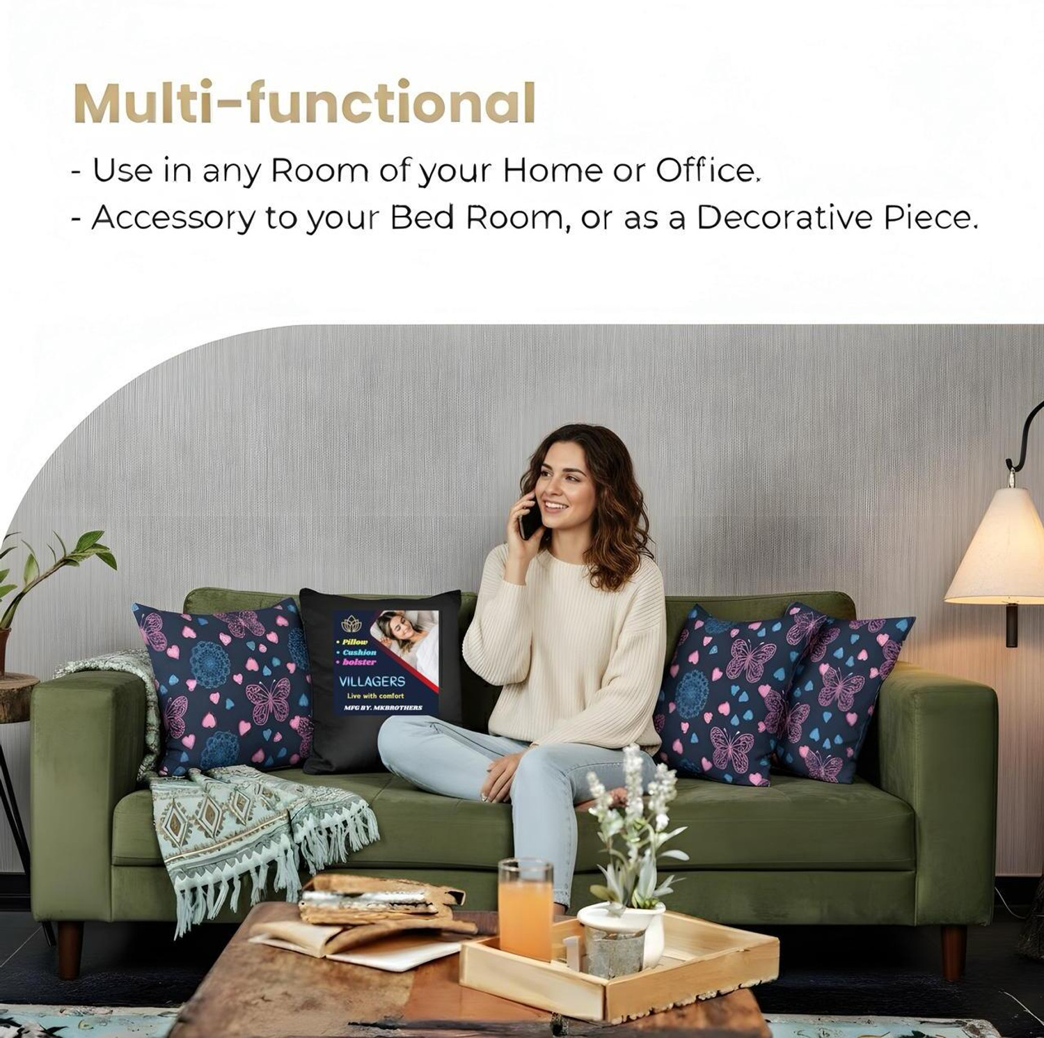 Image of VILLAGERS Microfibre Cushion Pack of 5 Geometric Premium Cushion Set | (16x16 inch)