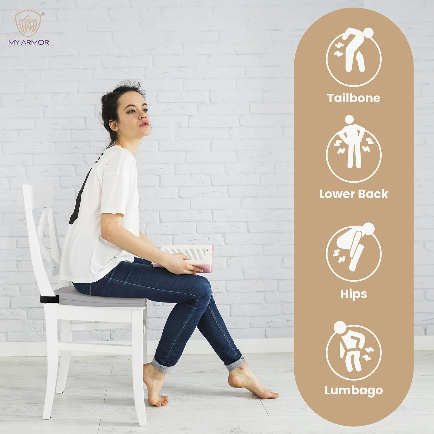 Image of MY ARMOR Foam Chair Pad Pack of 1 Stripes HR Foam Seat Cushion: Square, Velcro Fit, Soft & Comfortable for Chair Sitting