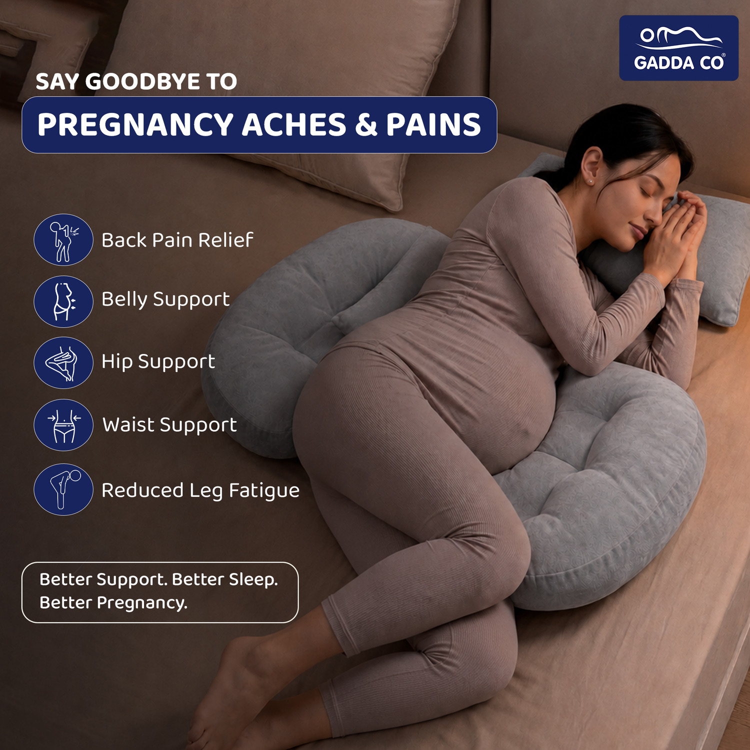 Image of GADDA CO Microfibre Pregnancy Pillow Pack of 1 Solid Ult
