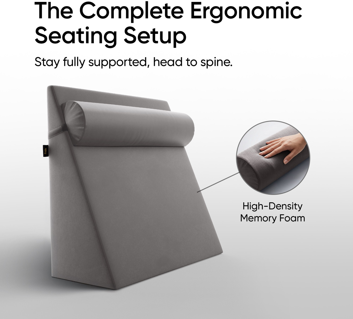 Image of Frido Memory Foam Cushion Pack of 2 Solid Wedge Plus with Neck Rest Pillow | Back, Neck, Knee & Leg Support (Slate Grey)