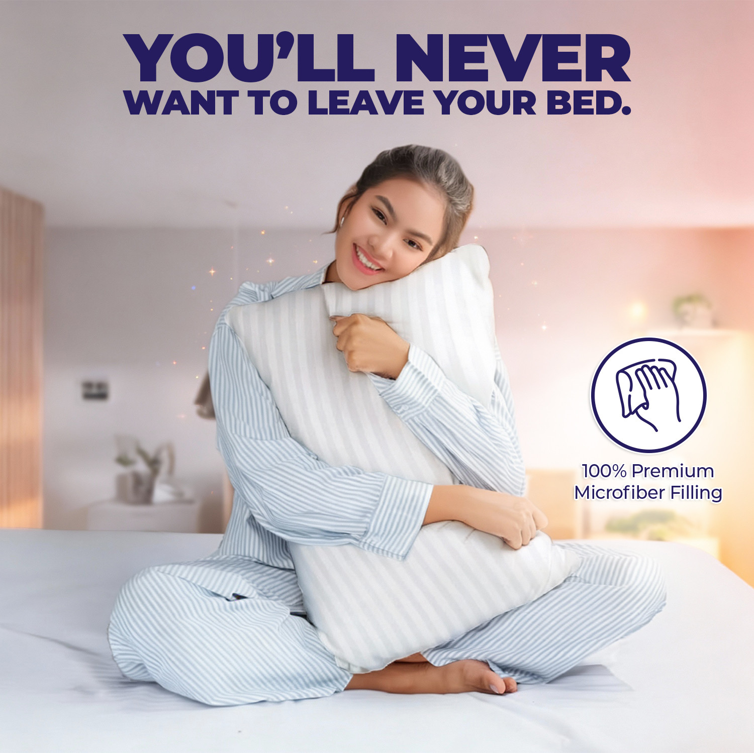 Image of WELLGIVER Microfibre Sleeping Pillow Pack of 2 Stripes Ultra Soft Bed Pillow for Sleeping, 41x61 cm, Soft & Fluffy, with Inner Cover