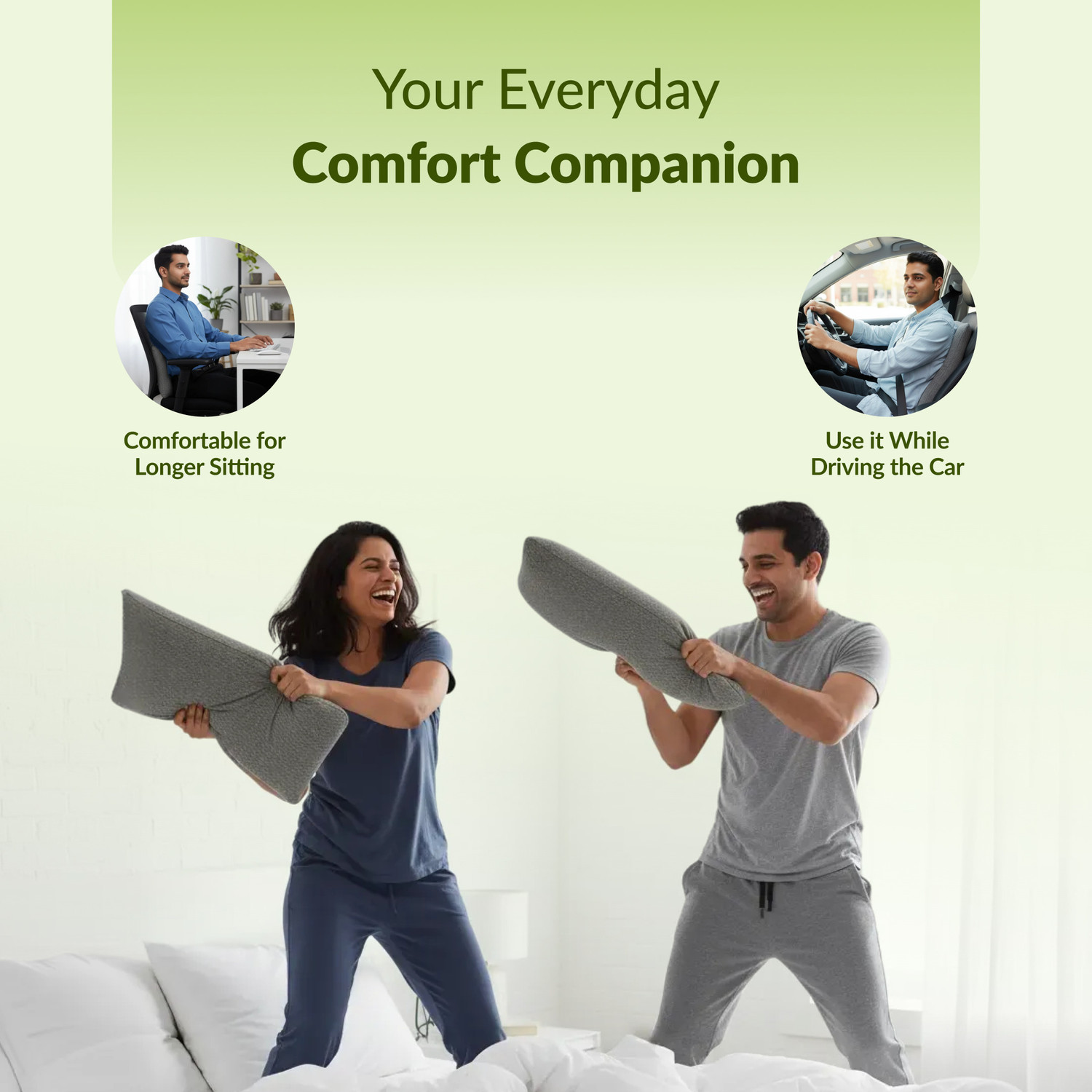 Image of SleepyHug Memory Foam Sleeping Pillow Pack of 2 Solid Slim Pillow