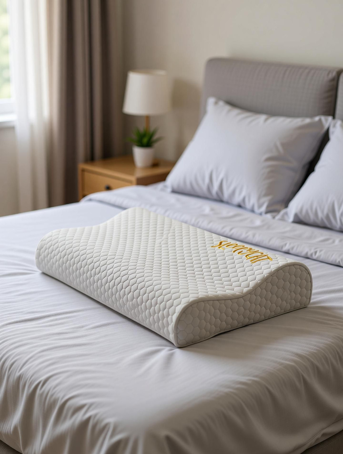 Image of SleepyCat Memory Foam Orthopaedic Pillow Pack of 1 Solid Contour Bamboo Fabric