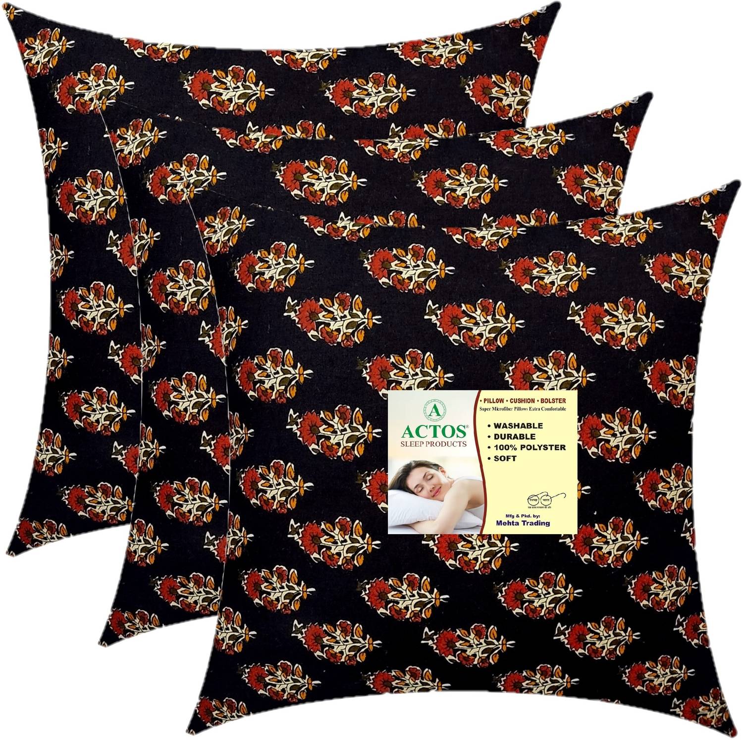 ACTOS Microfibre Cushion Pack of 3 Floral