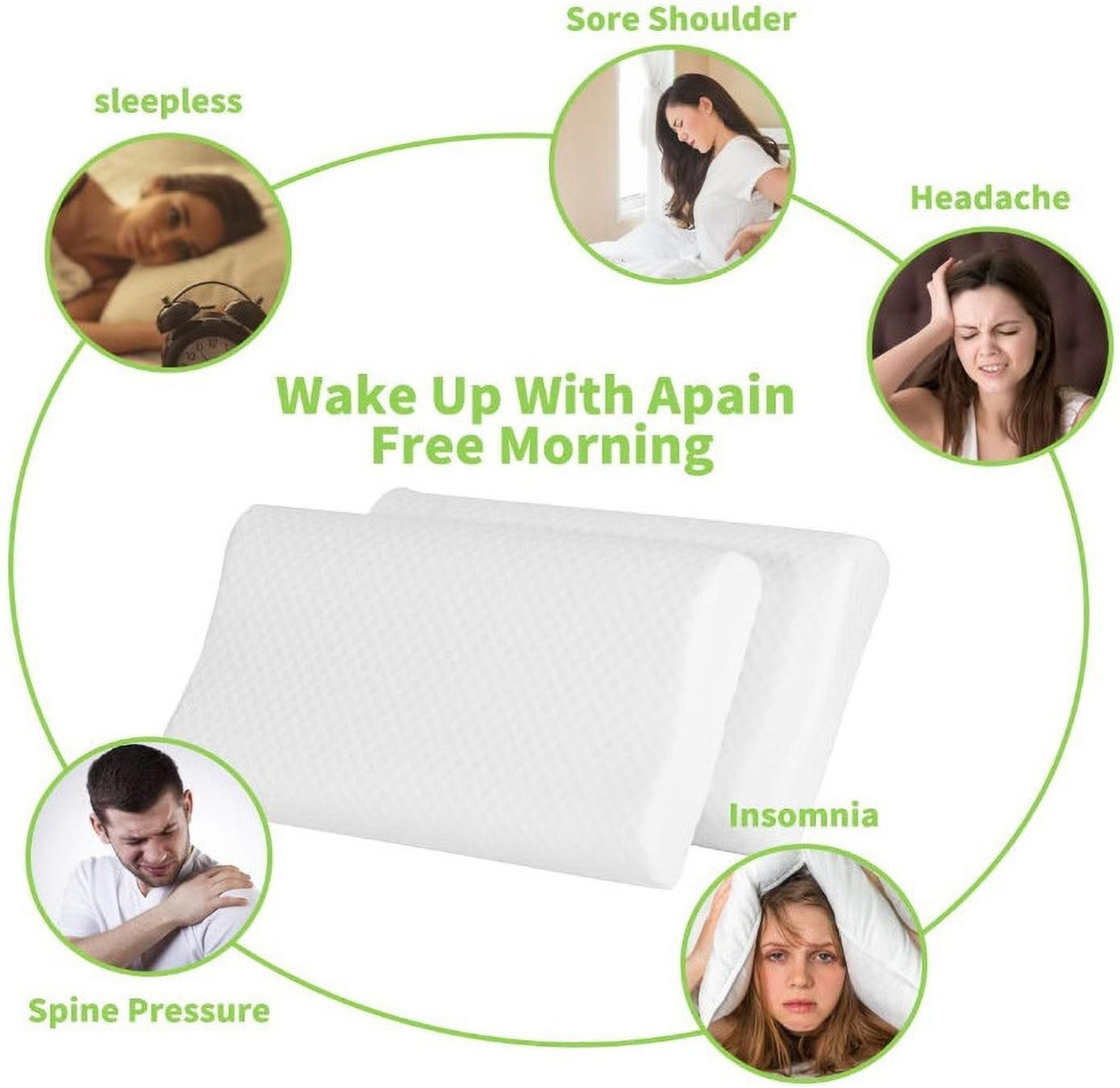 Image of Lunovix Memory Foam Orthopaedic Pillow Pack of 1 Geometric Cervical Contour Memory Foam Pillow, Stomached, Anti-Snoring, Side Sleepers
