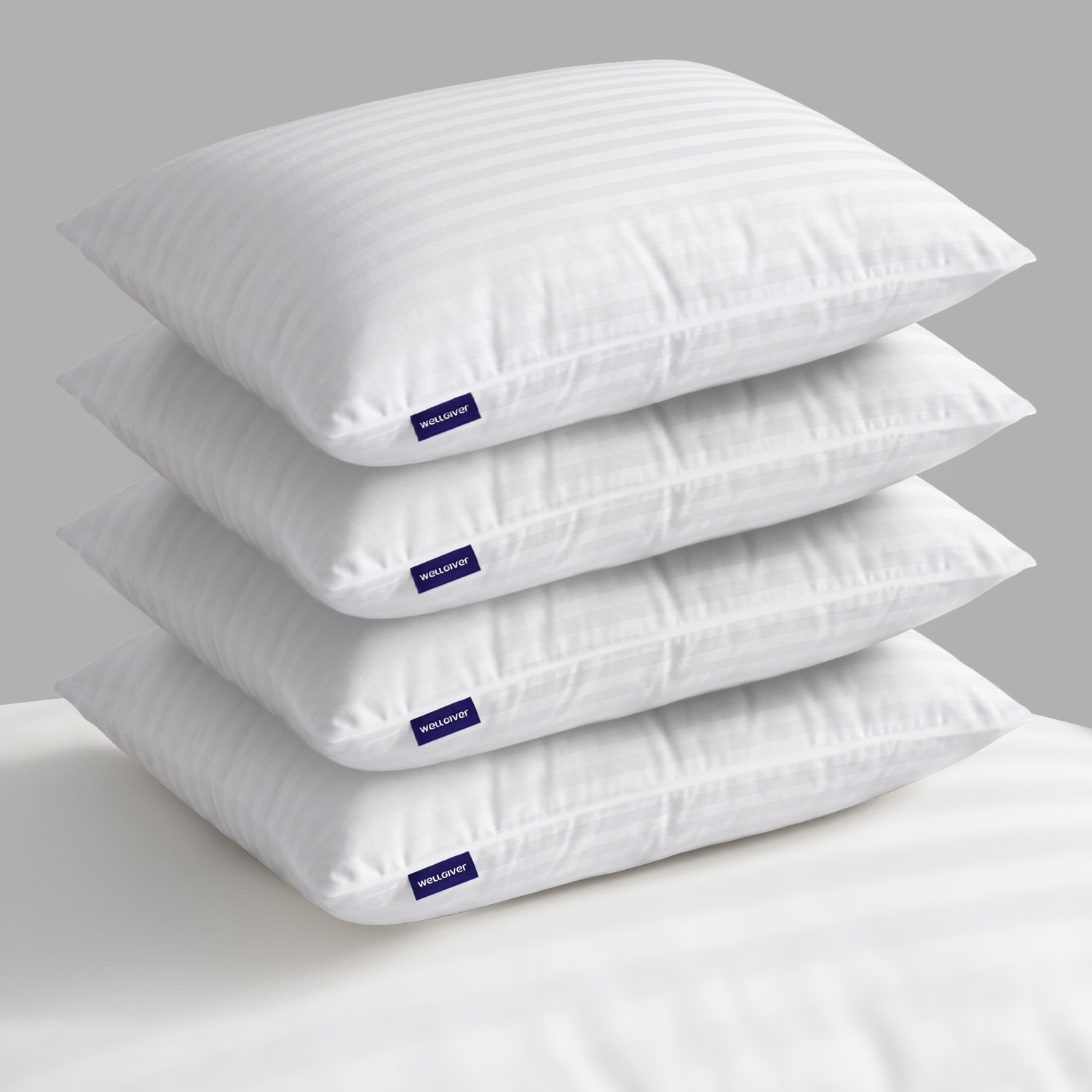 Image of WELLGIVER Microfibre Sleeping Pillow Pack of 4 Stripes Ultra Soft Bed Pillow for Sleeping, 41x61 cm, Soft & Fluffy, with Inner Cover