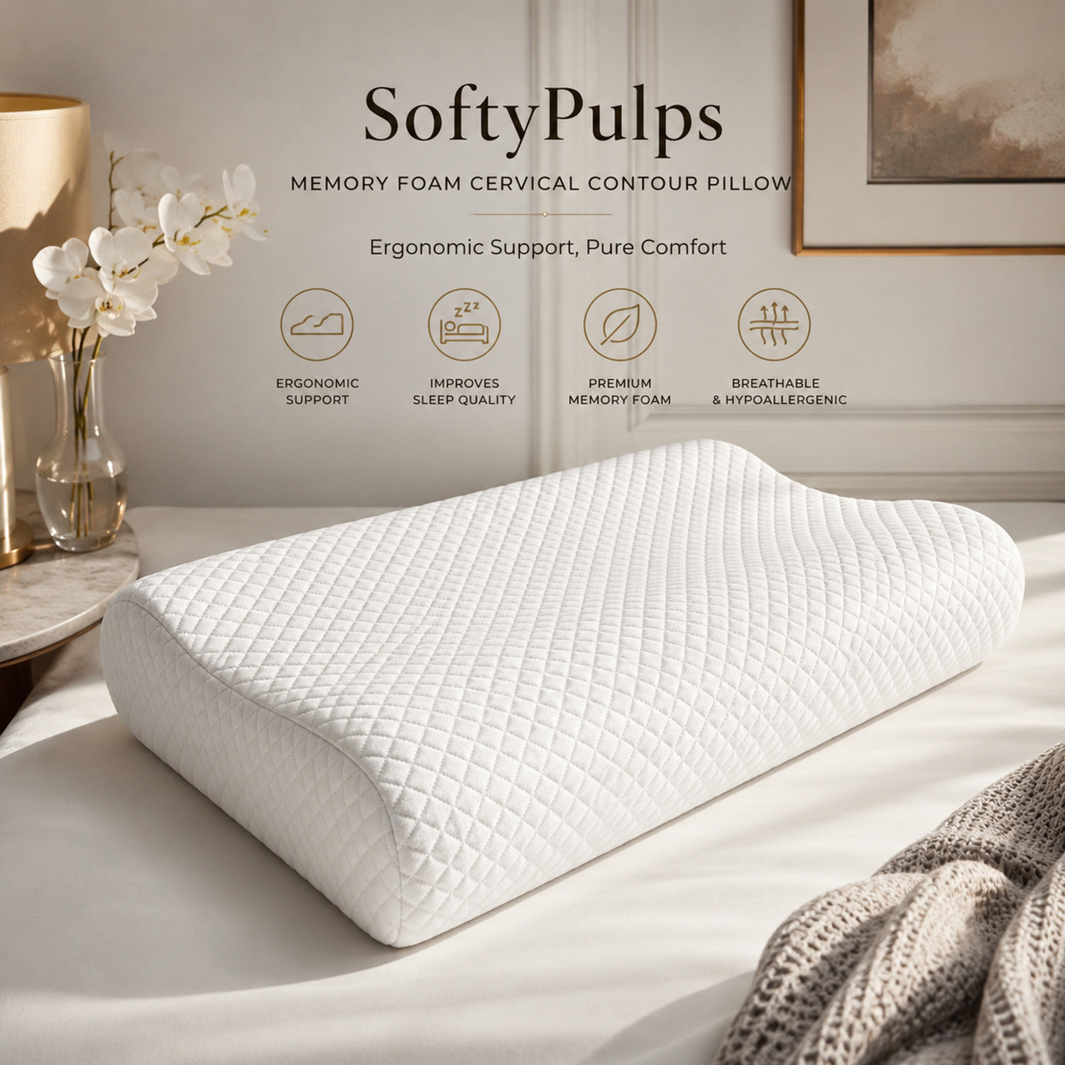 Image of SoftyPulps Memory Foam Orthopaedic Pillow Pack of 2 Solid Softypulps Contour Cervical Memory Foam Pillow