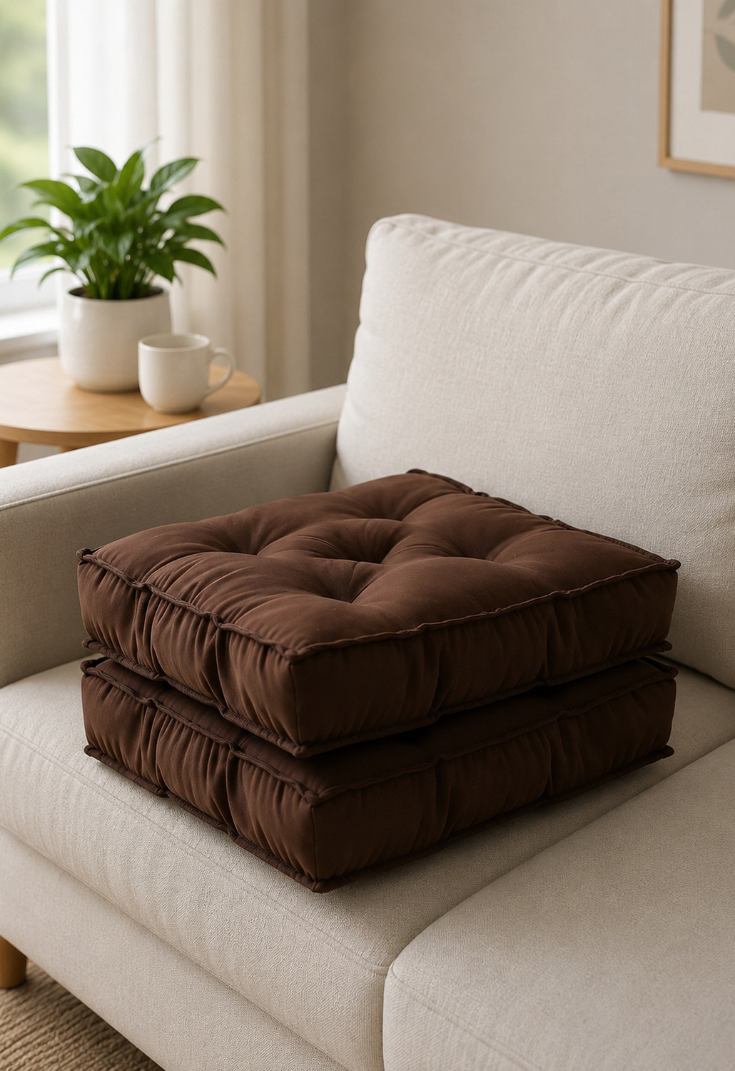 Image of SANJU BROTHER Microfibre Chair Pad Pack of 2 Solid (Brown)