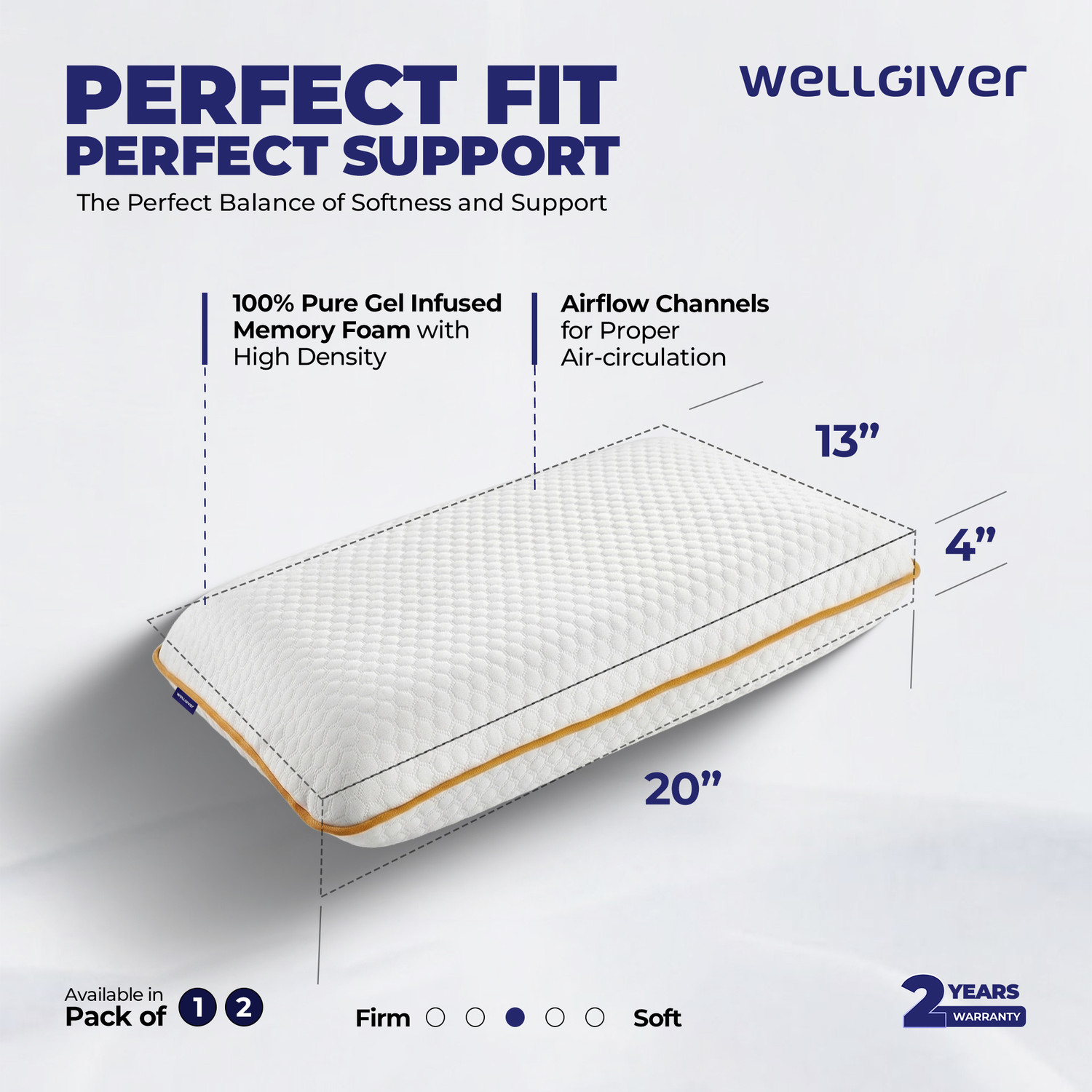 Image of WELLGIVER Memory Foam Sleeping Pillow Pack of 1 Geometric Luxury