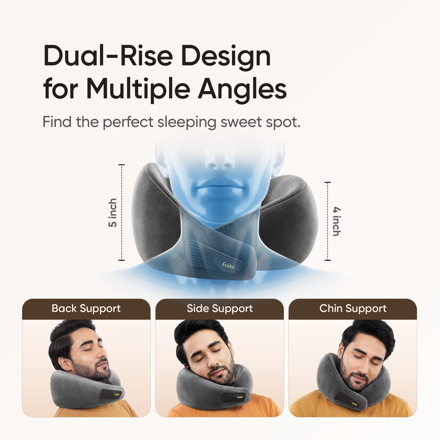 Image of Frido Memory Foam Travel Pillow Pack of 1 Solid Travel Neck Pillow, 100% Hi-Per Foam, Lightweight Neck Support for Flight Travel (Bluish Grey)