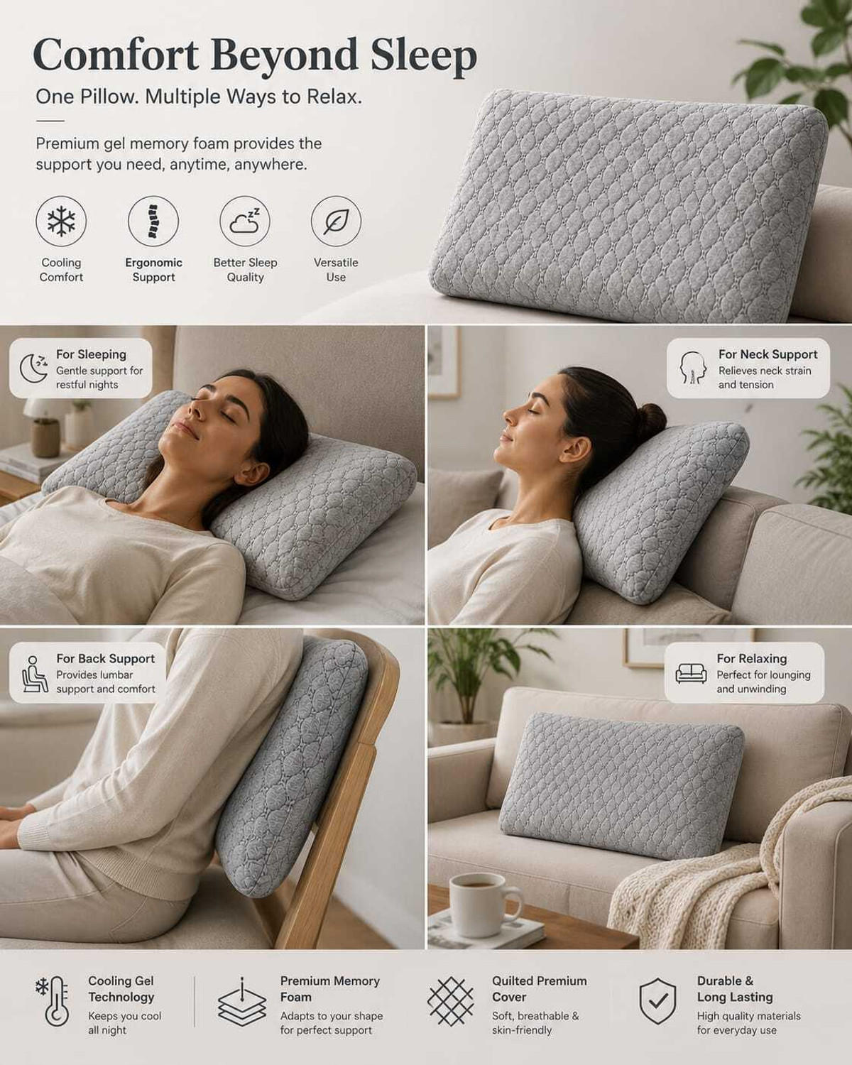 Image of COO RIZZ Nap time Anytime Gel Sleeping Pillow Pack of 1 Geometric Cooling Gel Pillow for Sleeping and Neck Pain Relief