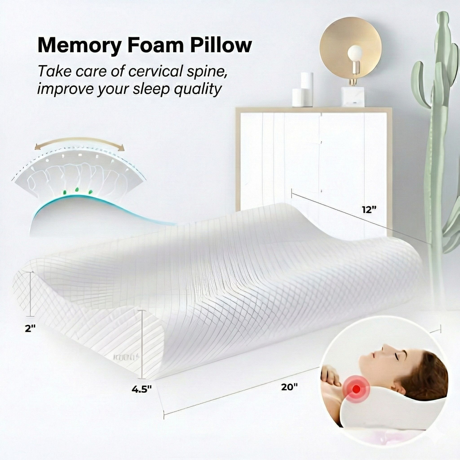 Image of NP-HVRD Memory Foam Orthopaedic Pillow Pack of 1 Solid Orthopaedic Ergonomic Cervical Contour Pillow for Neck Support Side Sleepers